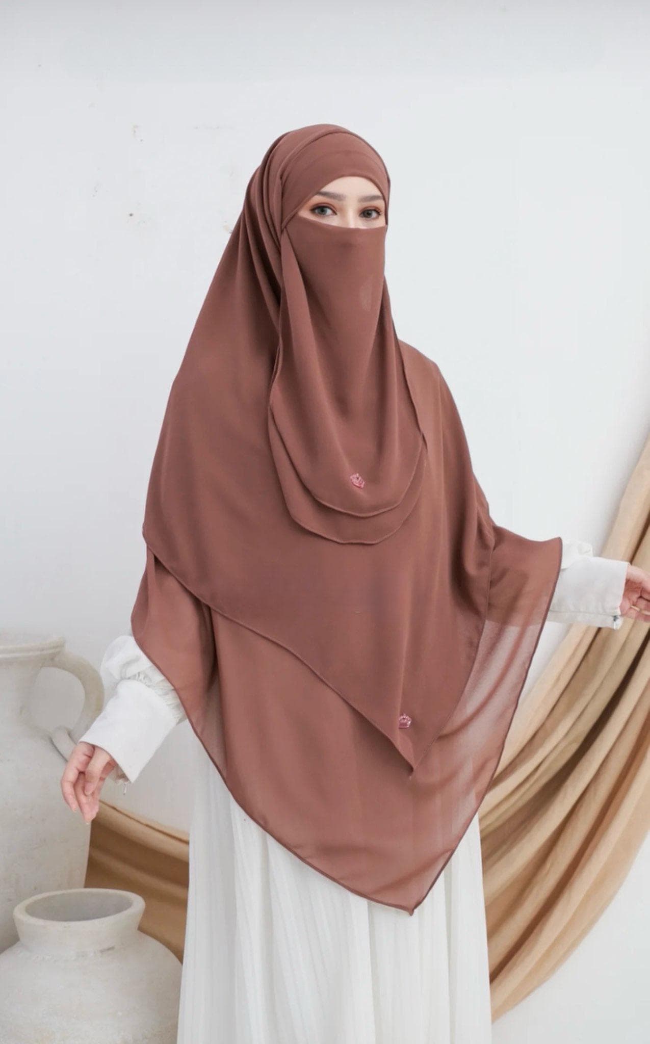 Long Layered Khimar Hijab with niqab | Modest Islamic Jilbab | Soft Chiffon Prayer Hijab | Muslim Gift - image 4