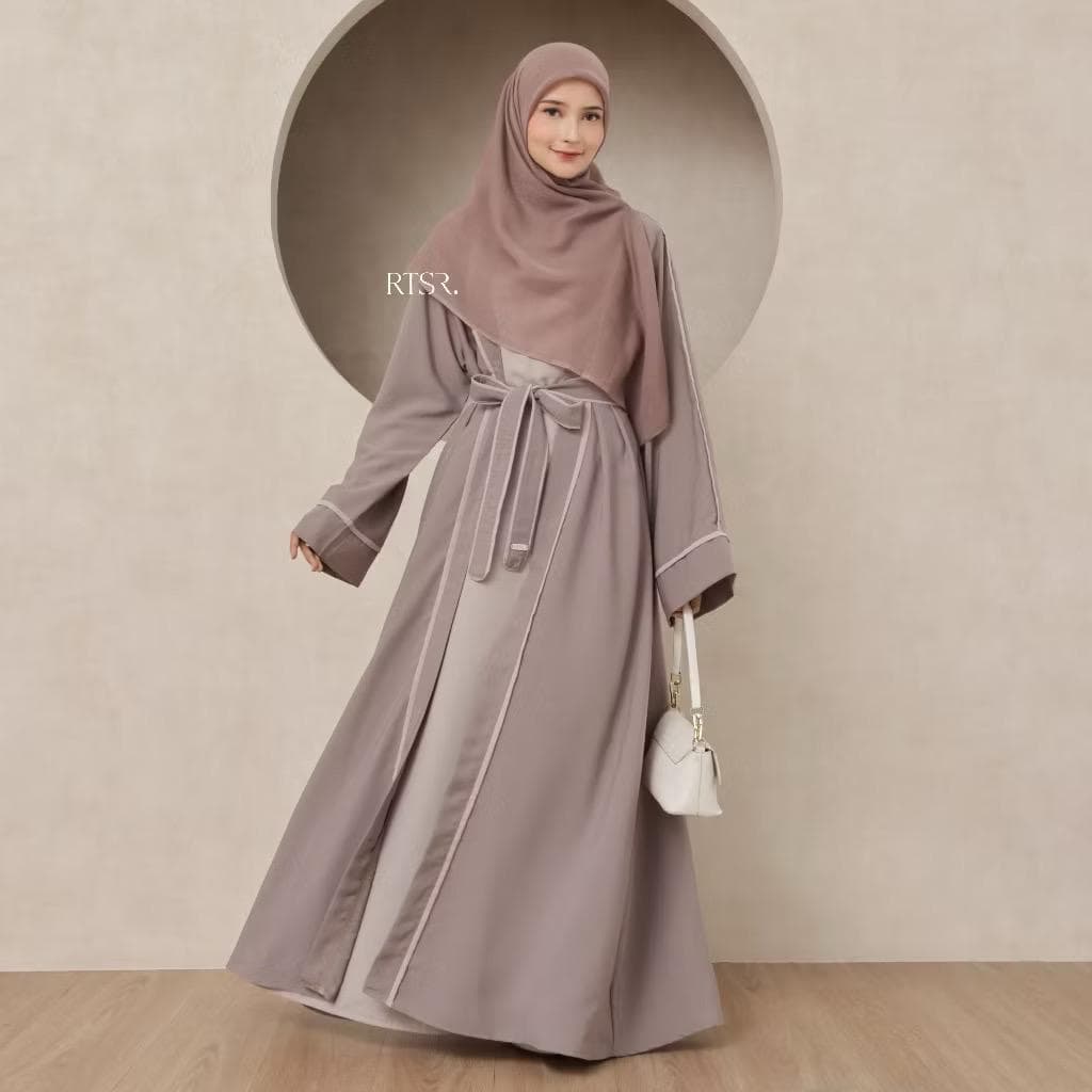 2 in 1 Open Abaya Dress for Women | Attached Inner Dress with Belt | Modest Muslim Maxi Dress | Eid Islamic Clothing - image 4