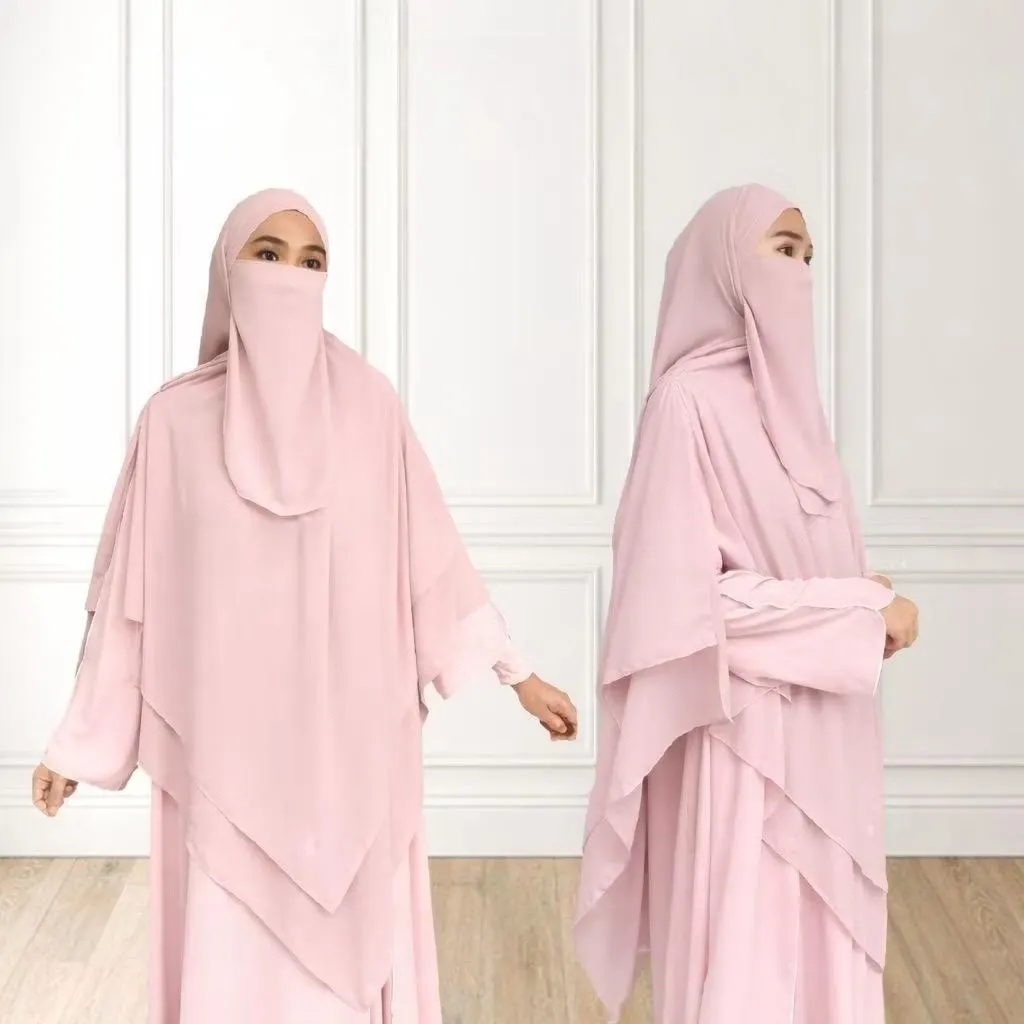Long Layered Khimar Hijab with niqab | Modest Islamic Jilbab | Soft Chiffon Prayer Hijab | Muslim Gift - image 5