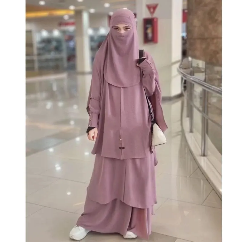 Islamic abaya set hijab niqab prayer clothes muslimah dress