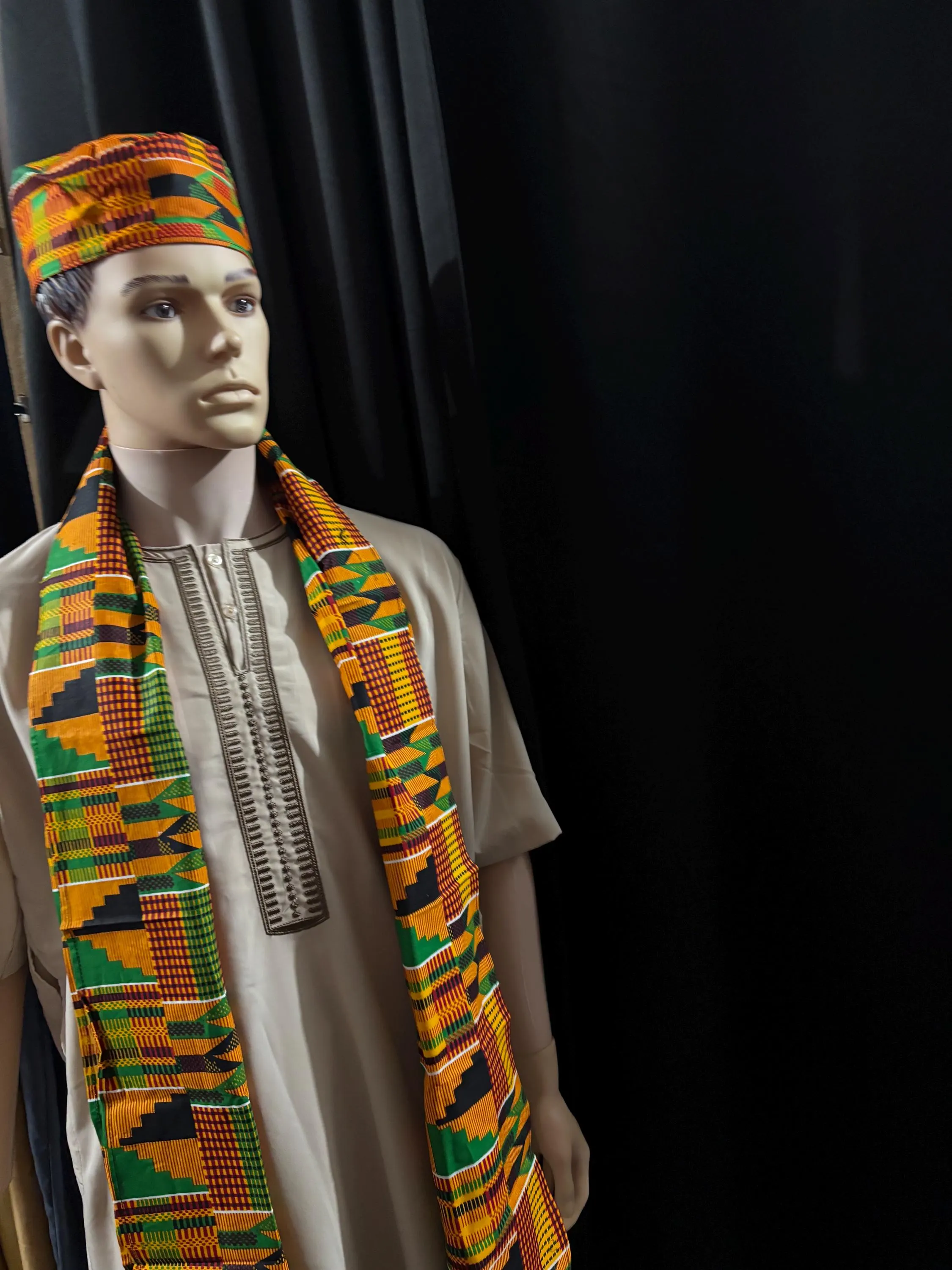 African Premium Kente Scarf/sash and hat for Unisex (Multi-Color) - image 4