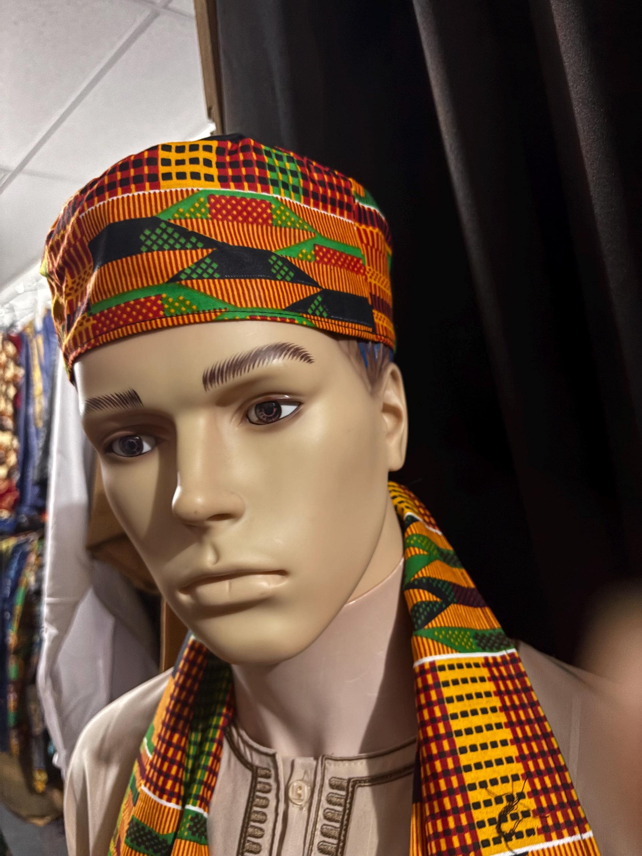 African Premium Kente Scarf/sash and hat for Unisex (Multi-Color) - image 3