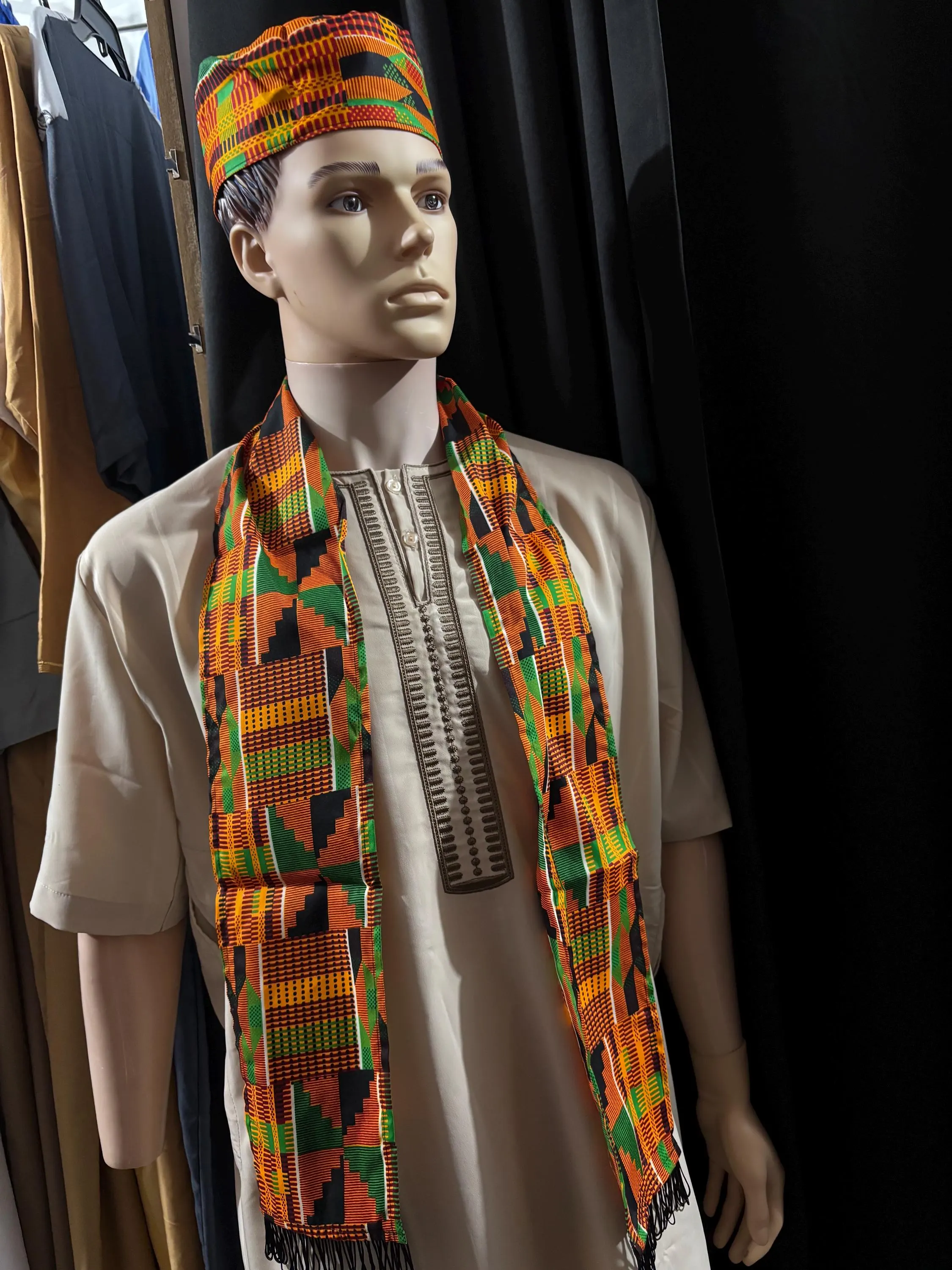 African Premium Kente Scarf/sash and hat for Unisex (Multi-Color) - image 5