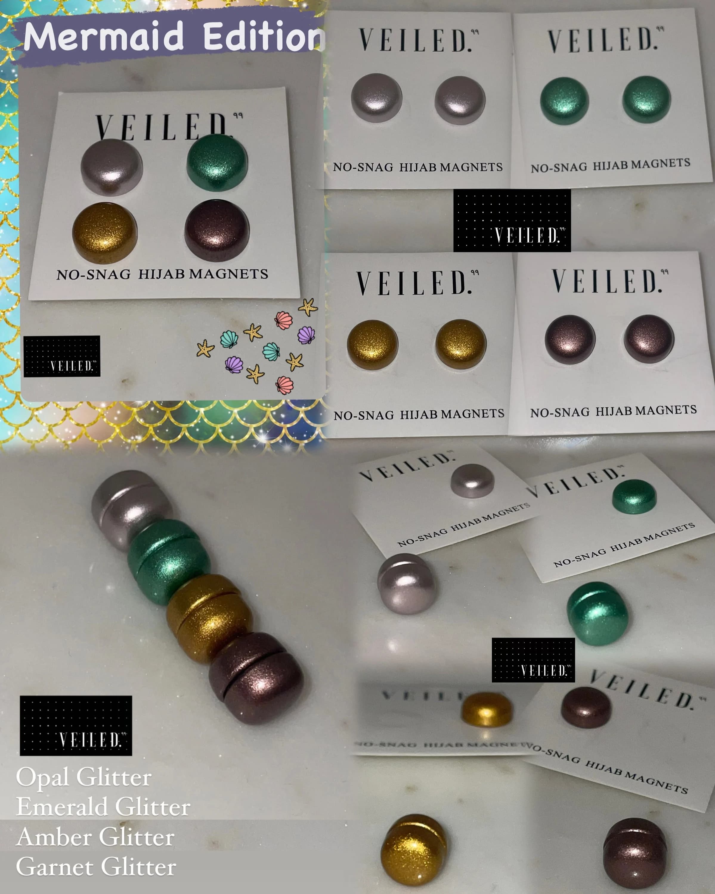 HIJAB•Magnet COLLECTIONS Matte Metallic Crystal Strong No-Snag Scarf Brooch Pin Set (PACKS) - image 3