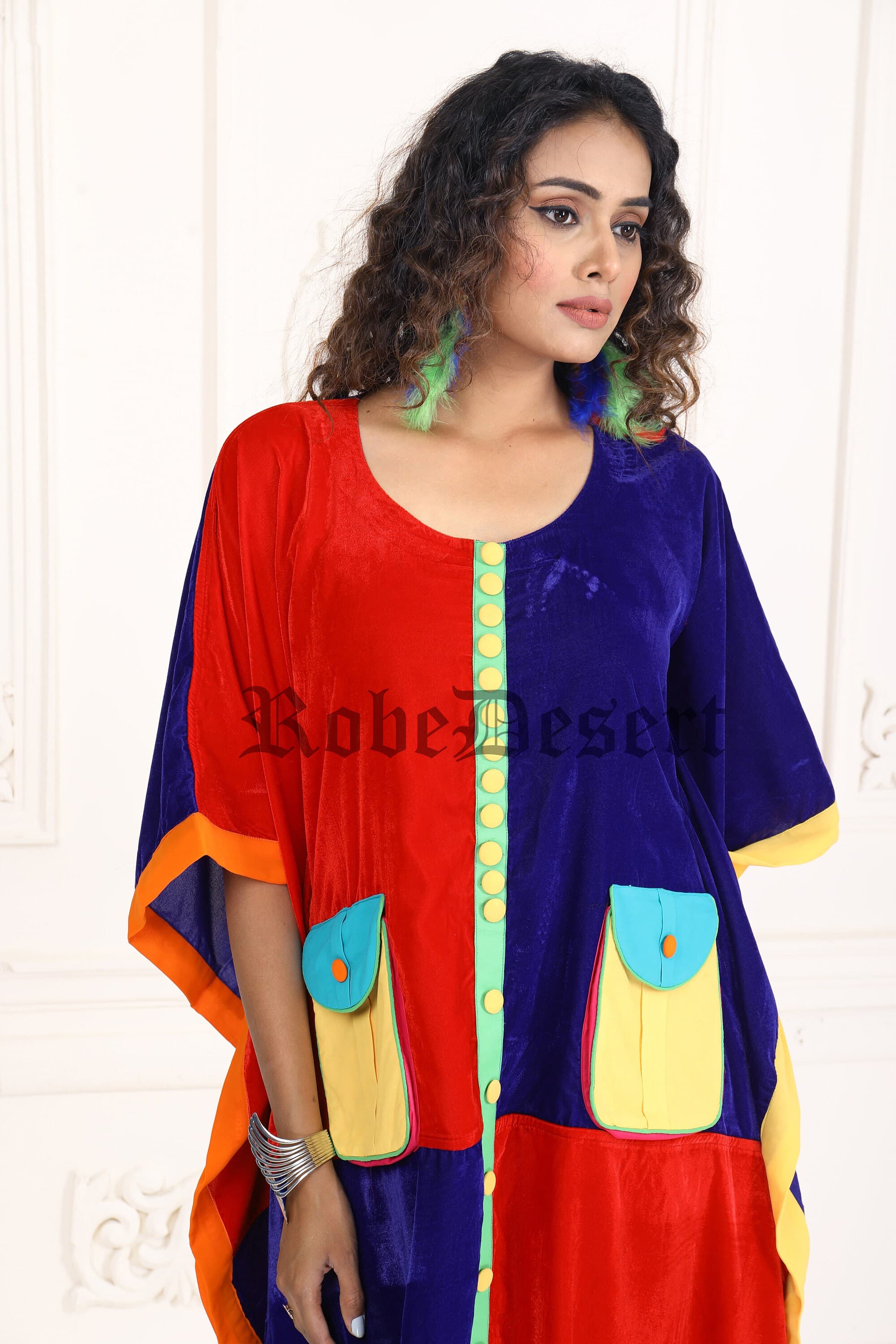 Red and Blue Designer Kaftan: Free Size Beach Cover-Up - image 4