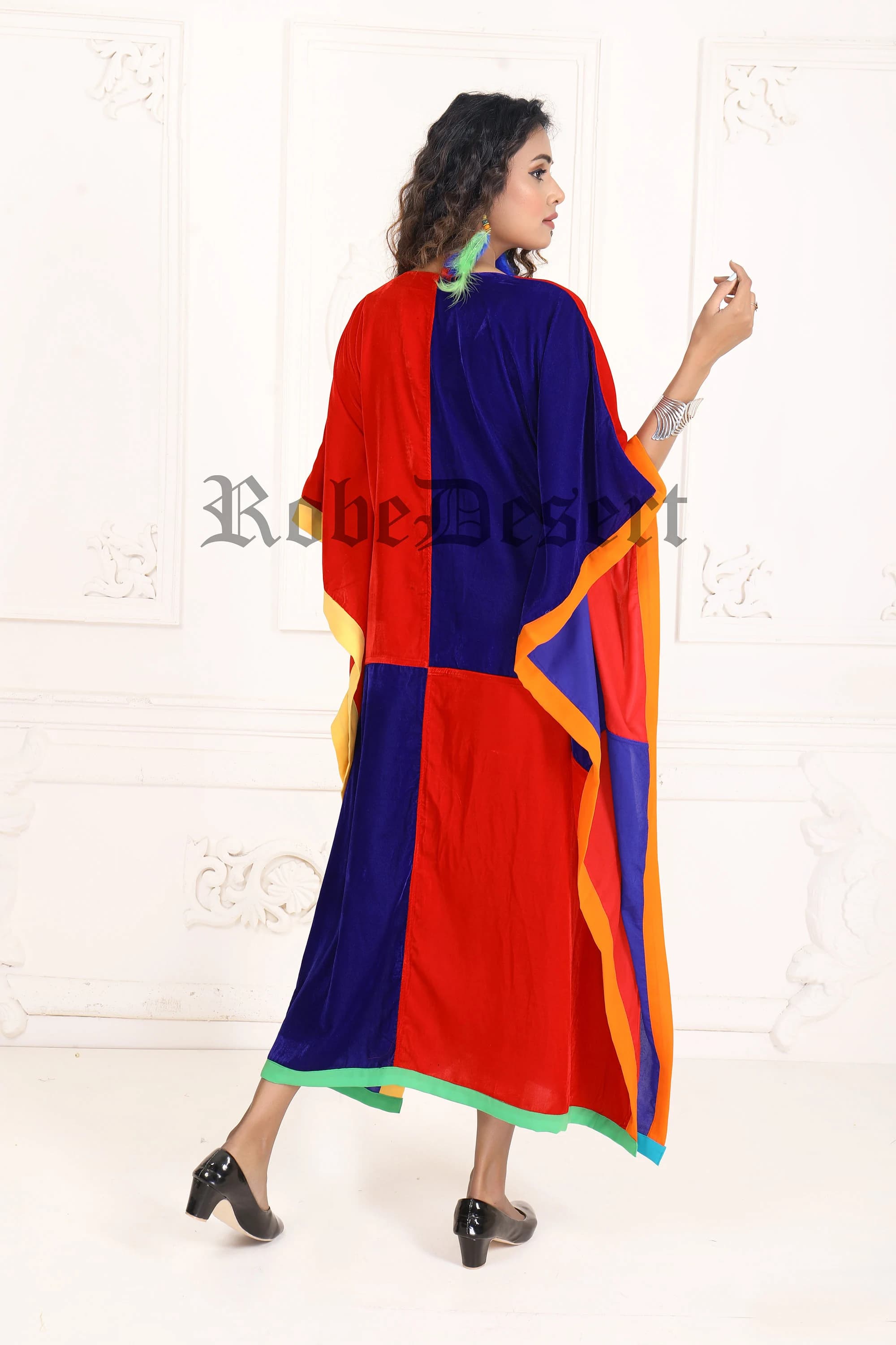 Red and Blue Designer Kaftan: Free Size Beach Cover-Up - image 5