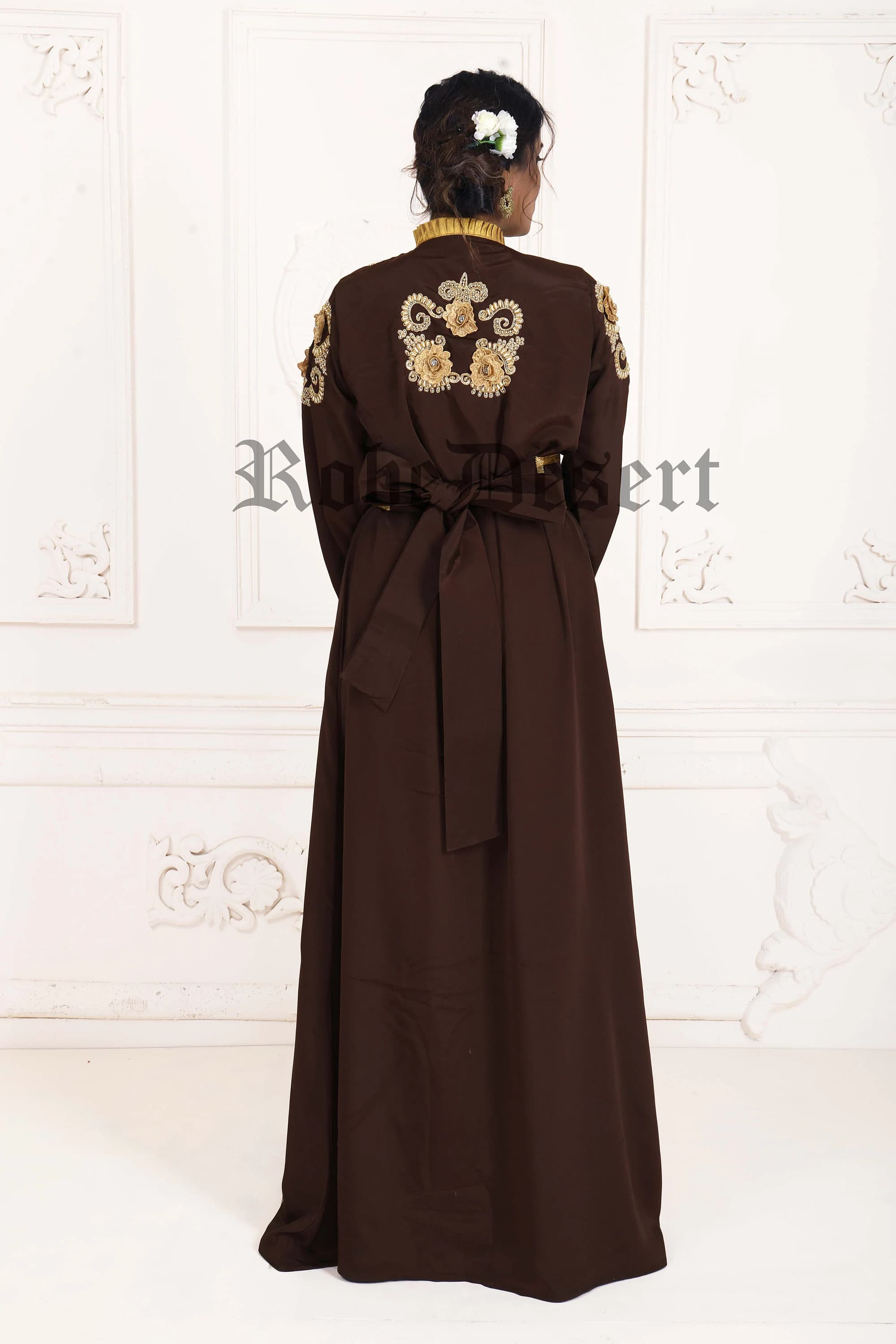 Brown & Gold Moroccan Takchita Kaftan: Islamic Wedding Gown - image 5