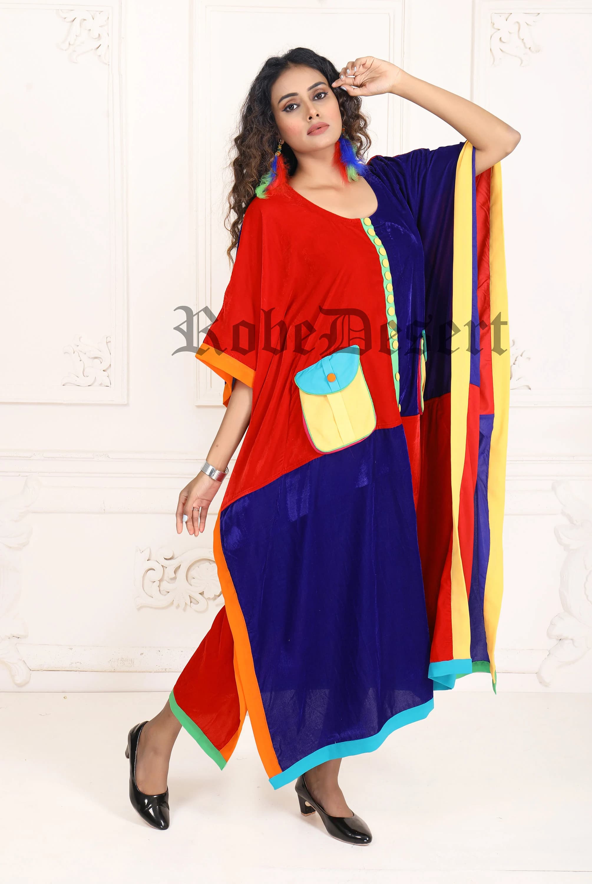 Red and Blue Designer Kaftan: Free Size Beach Cover-Up - image 3