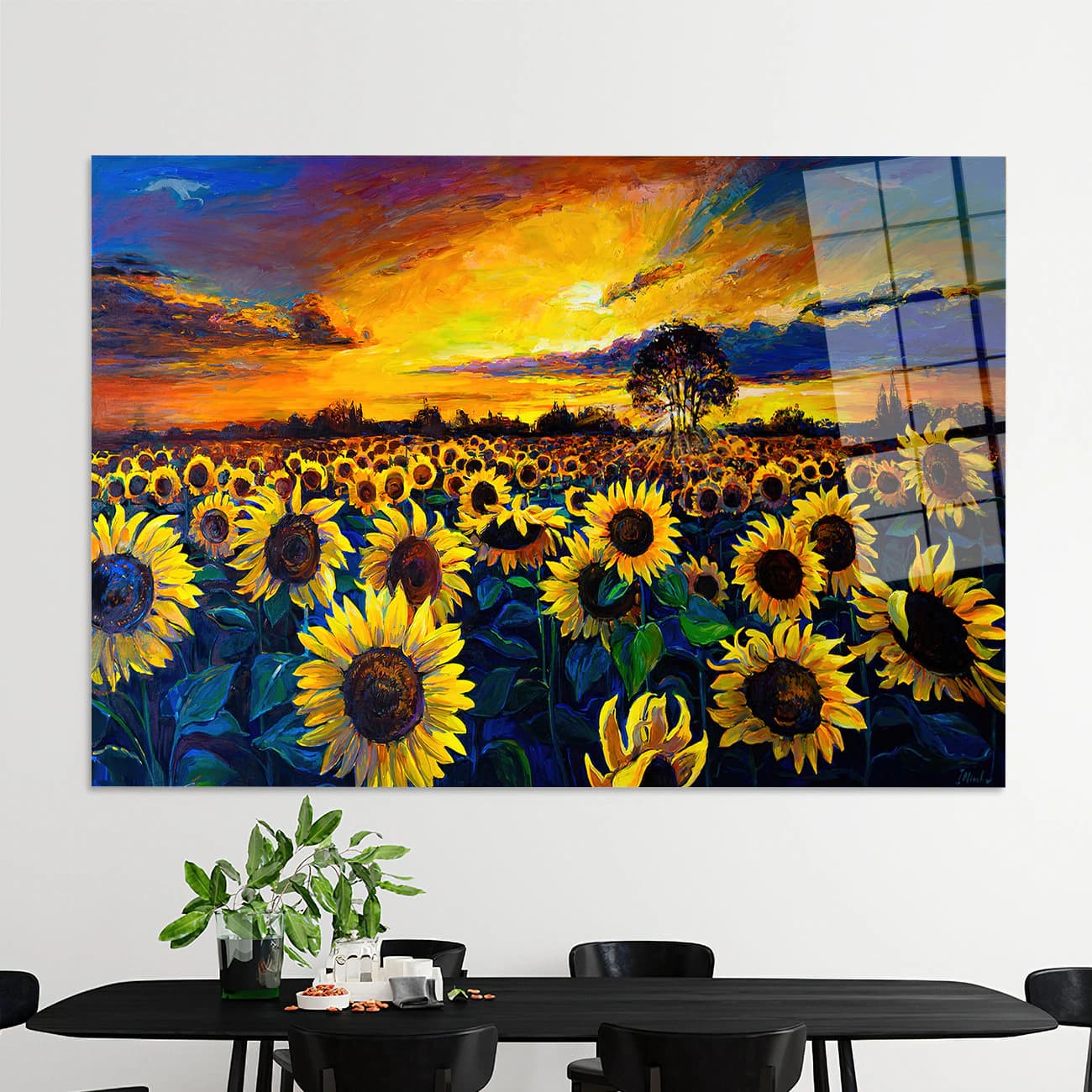 Sunflower Field Painting: Glass Wall Art Print - image 4