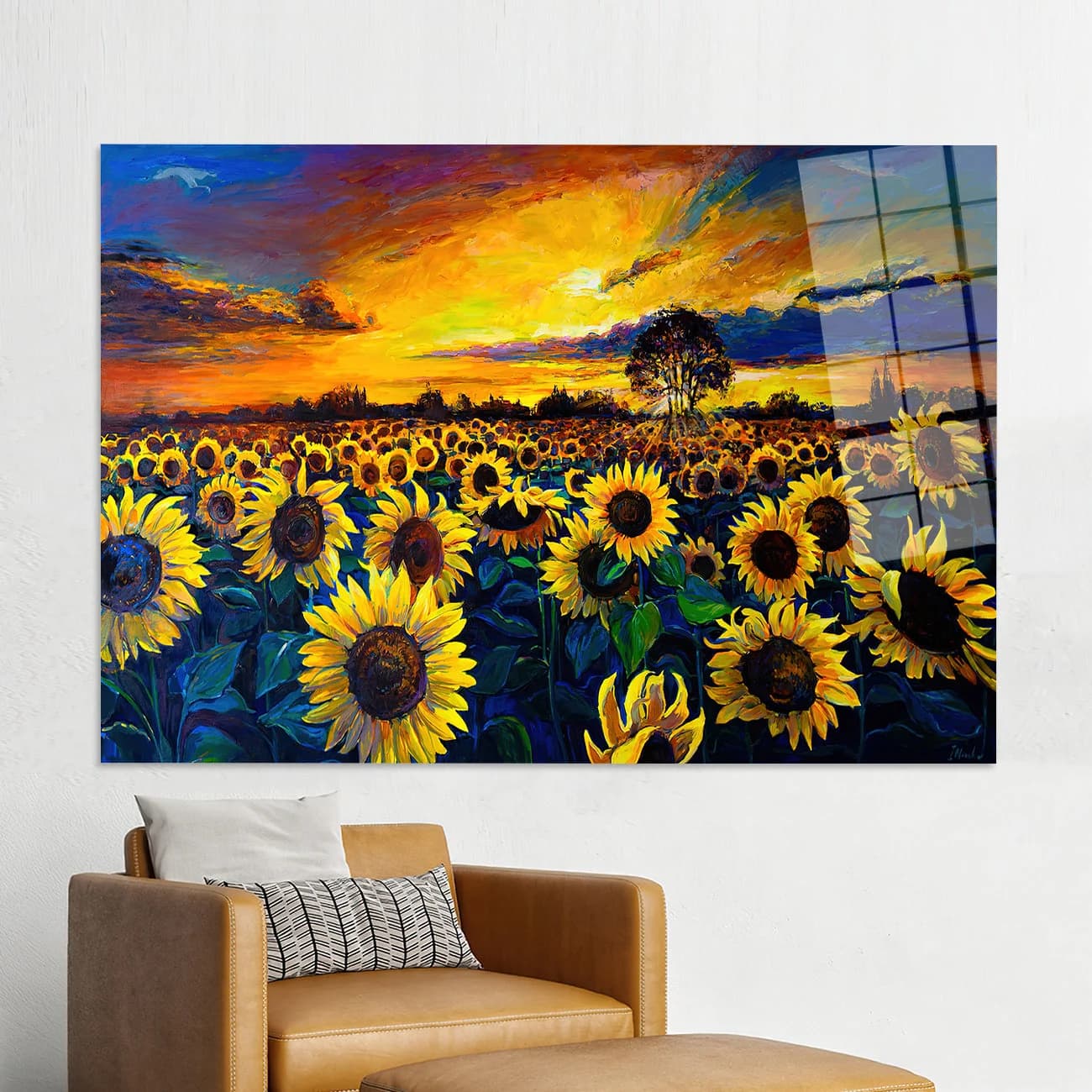 Sunflower Field Painting: Glass Wall Art Print - image 3