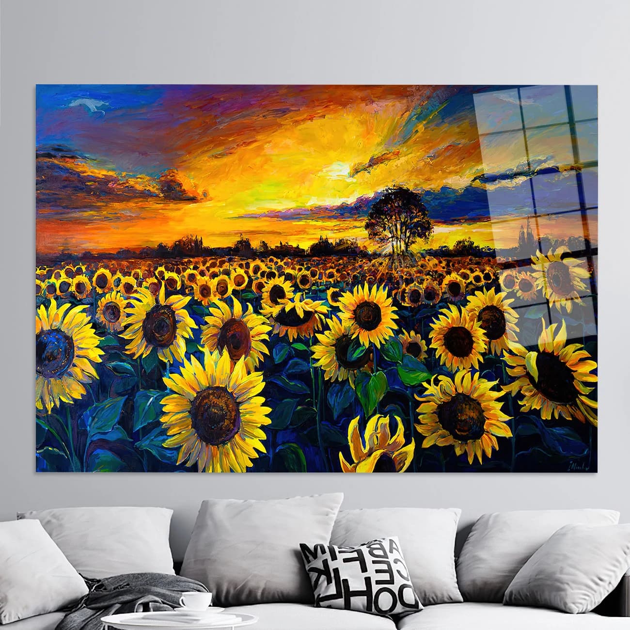 Sunflower Field Painting: Glass Wall Art Print - image 5