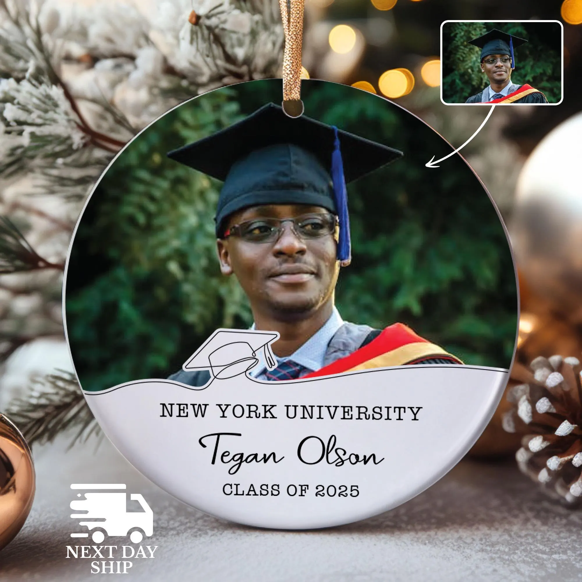 Graduation Photo Ornament, Class of 2026 Picture Keepsake, Personalized University and Student Name Ornament, Senior Graduation Christmas - image 2