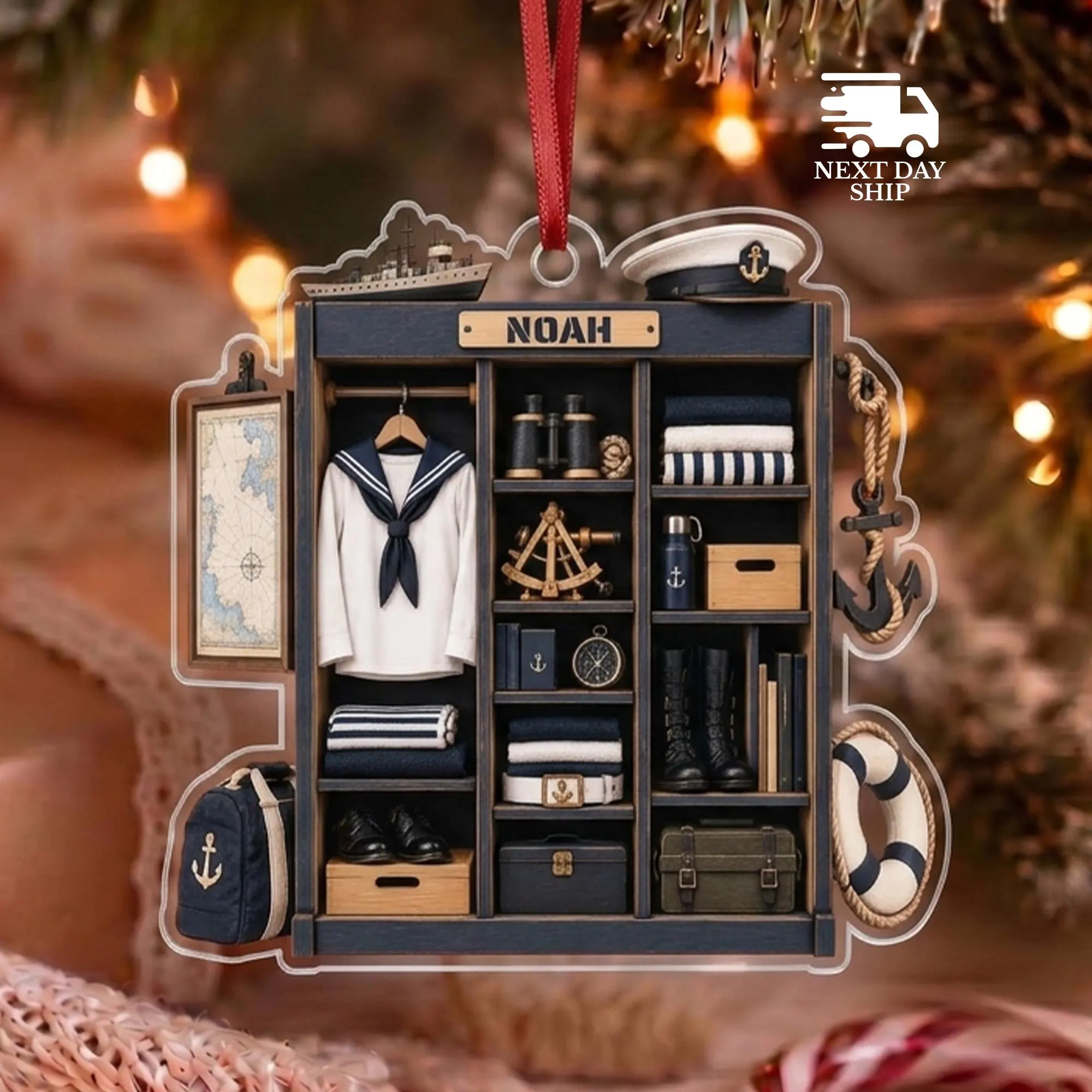 Personalized Navy Christmas Ornament, Sailor Name Ornament, Nautical Military Gift, Navy Family Gift, Veteran Ornament, Christmas Decoration - image 2
