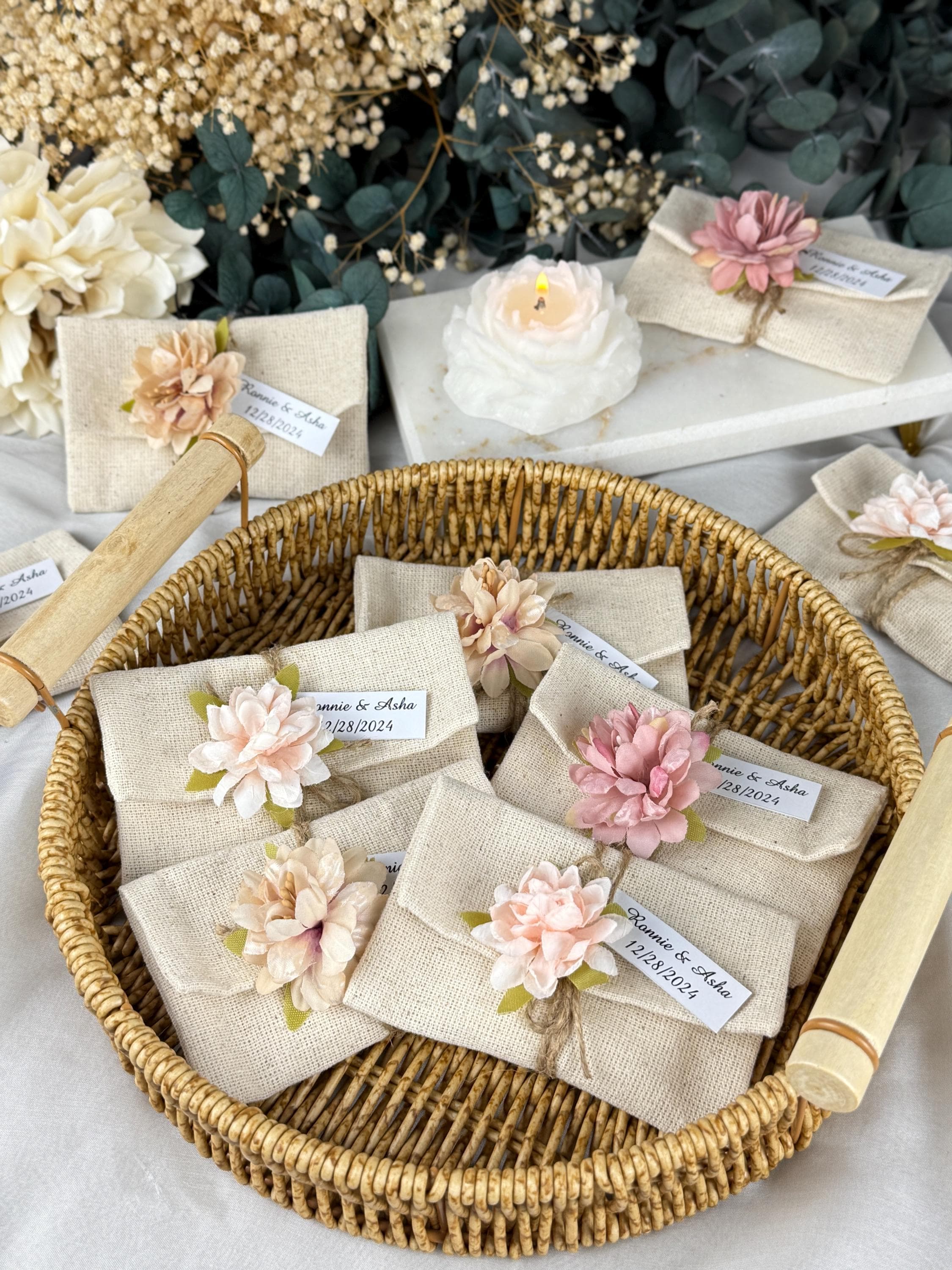 Personalized Lavender Soap Wedding Favors, Linen Pouch, Floral Accent - image 3