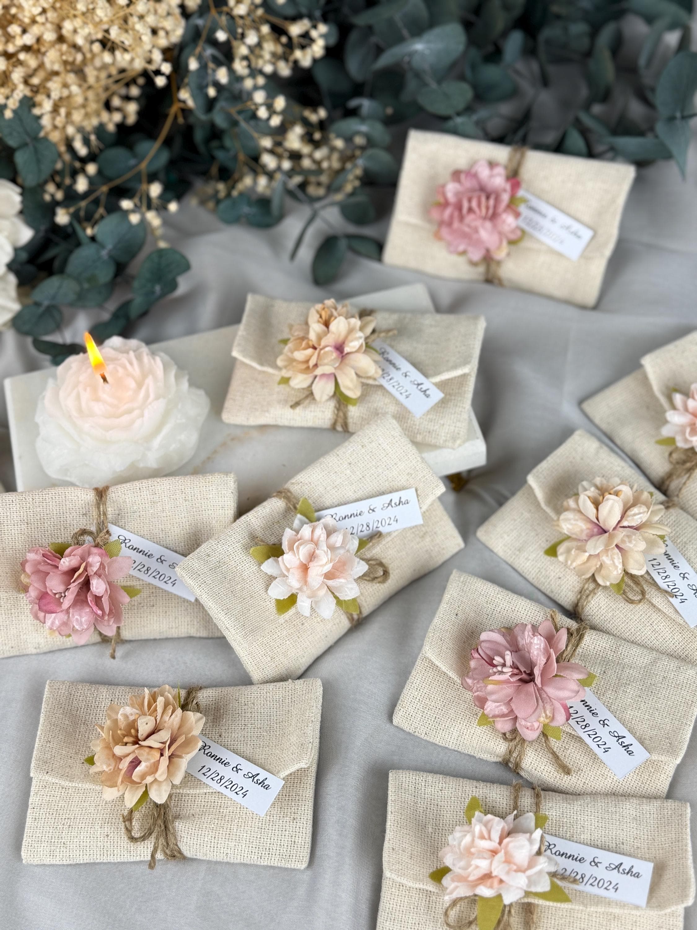 Personalized Lavender Soap Wedding Favors, Linen Pouch, Floral Accent - image 2