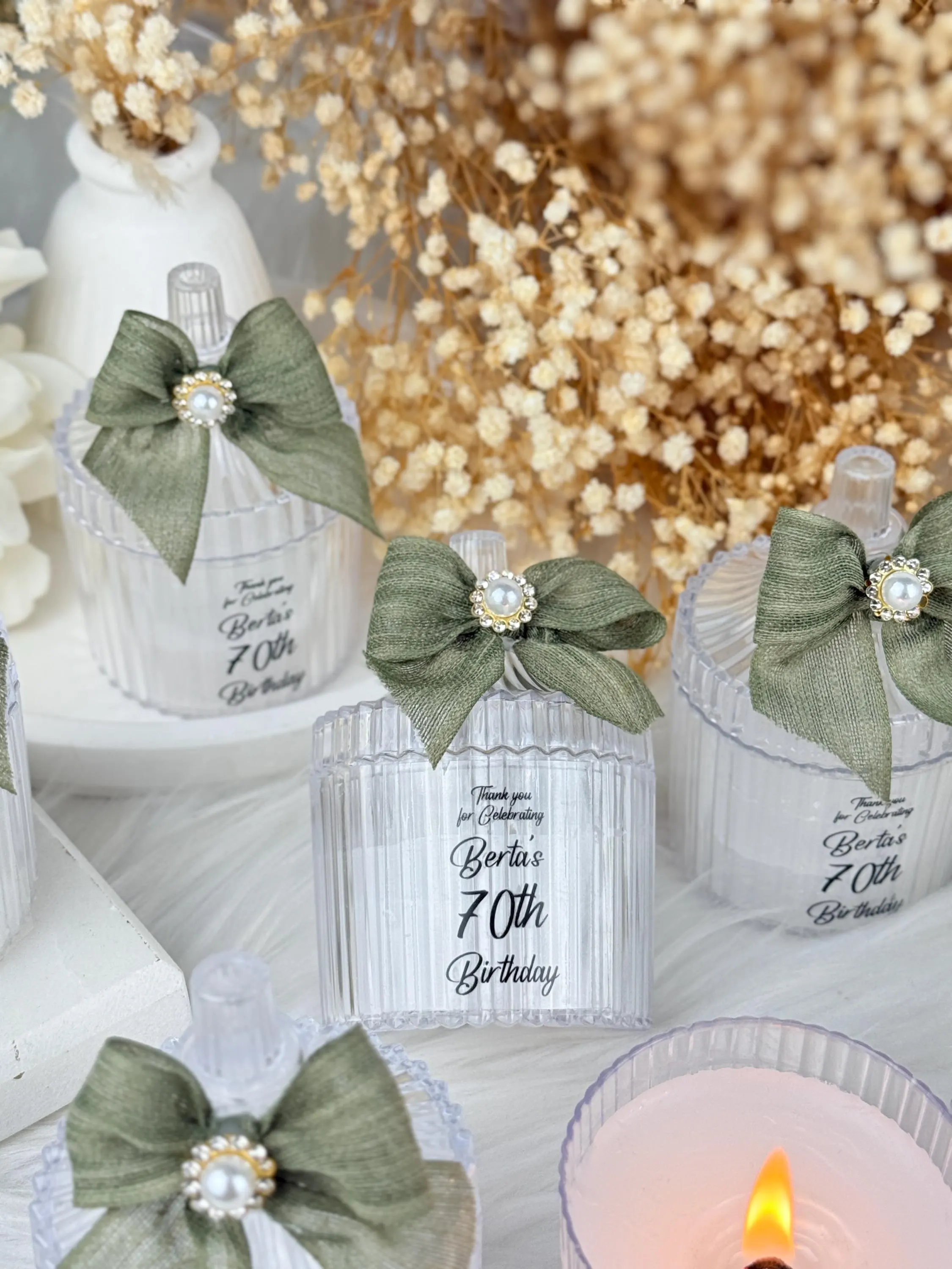 Sage Green Personalized Candle Favors, 40th, 50th, 60th, 70th, 80th, 90th, 100th Birthday Party Favors, Adult Birthday Party Decorations - image 3