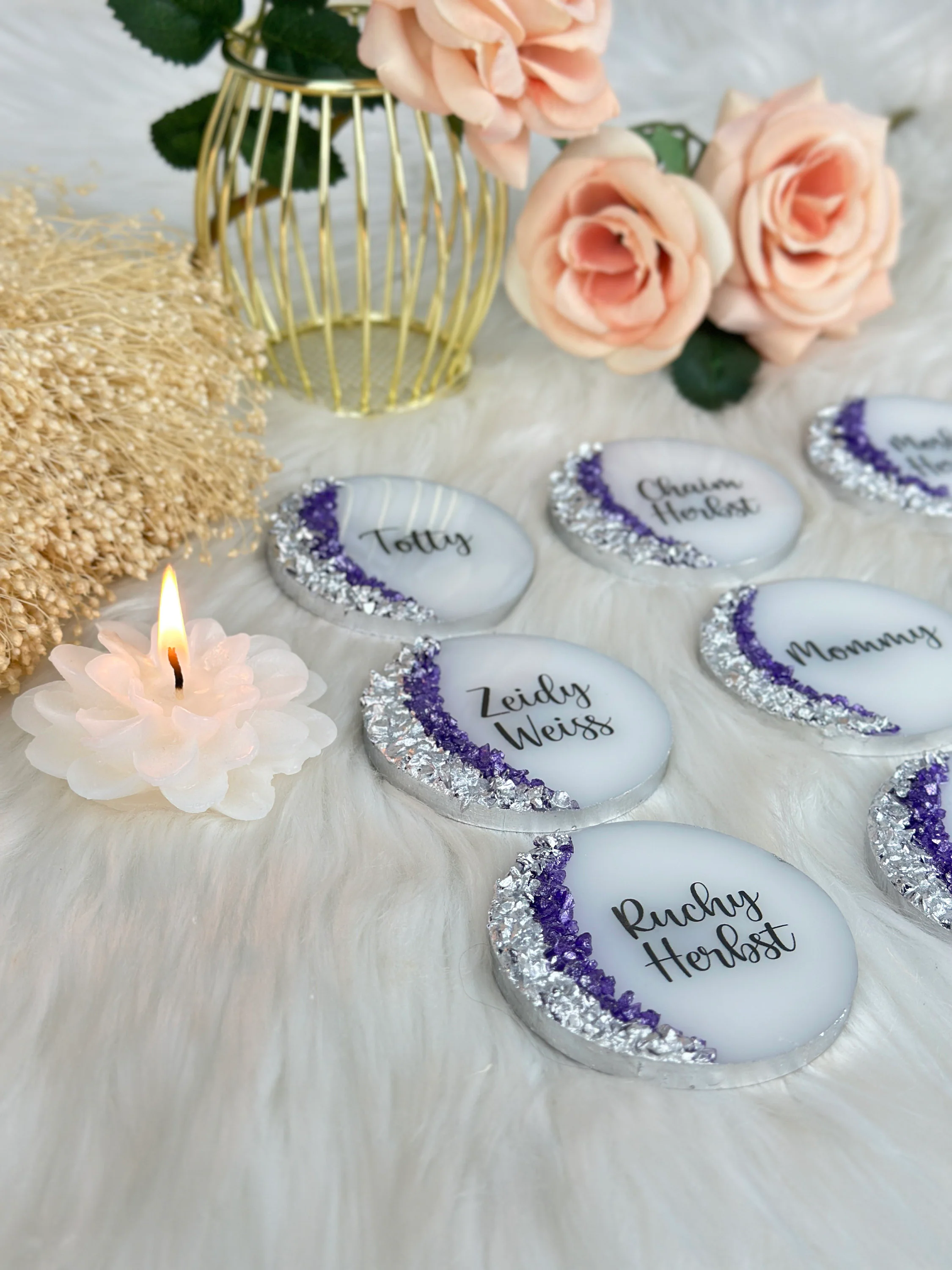 Purple Silver Stone Wedding Magnet, Wedding Party Favors for Guests, Rustic Bridal Shower Favors, Baby Shower Favors, Birthday Magnet Gift - image 3