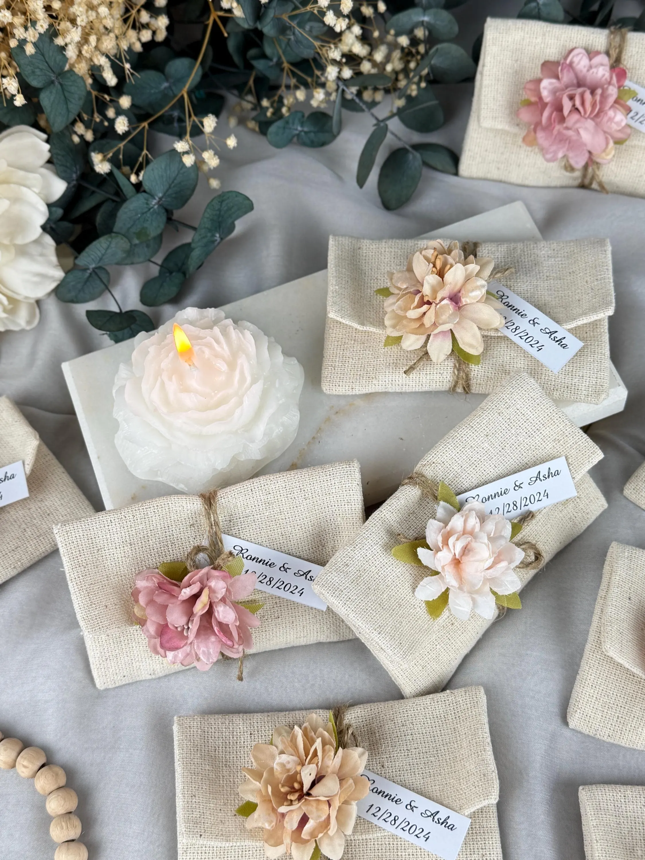 Personalized Lavender Soap Wedding Favors, Linen Pouch, Floral Accent - image 4