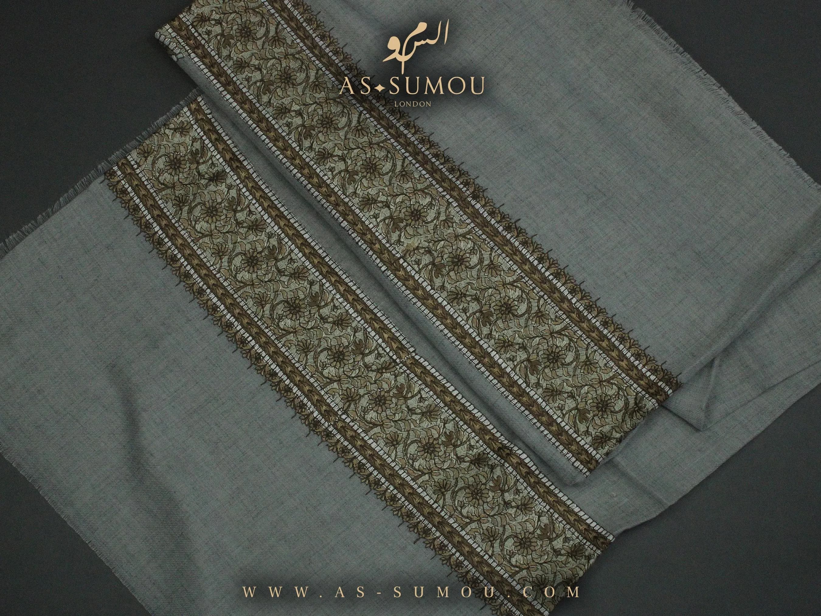 Traditional Grey Omani Massar Embroidered Scarf Amazing Keffiyeh Imamah Ghutra Arab Men Scarves Perfect Gift One-of-One Design Rare EOM33 - image 2