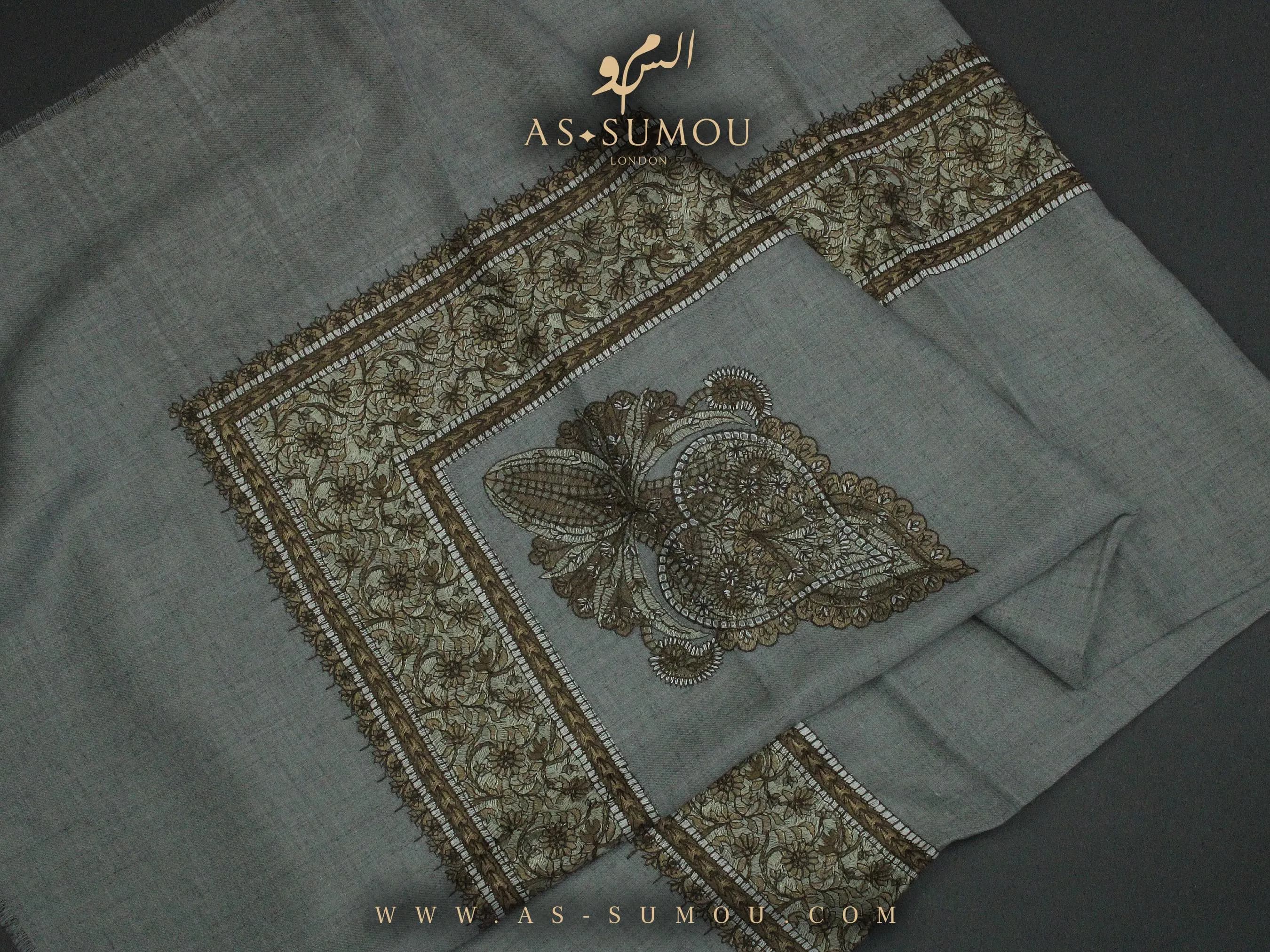 Traditional Grey Omani Massar Embroidered Scarf Amazing Keffiyeh Imamah Ghutra Arab Men Scarves Perfect Gift One-of-One Design Rare EOM33