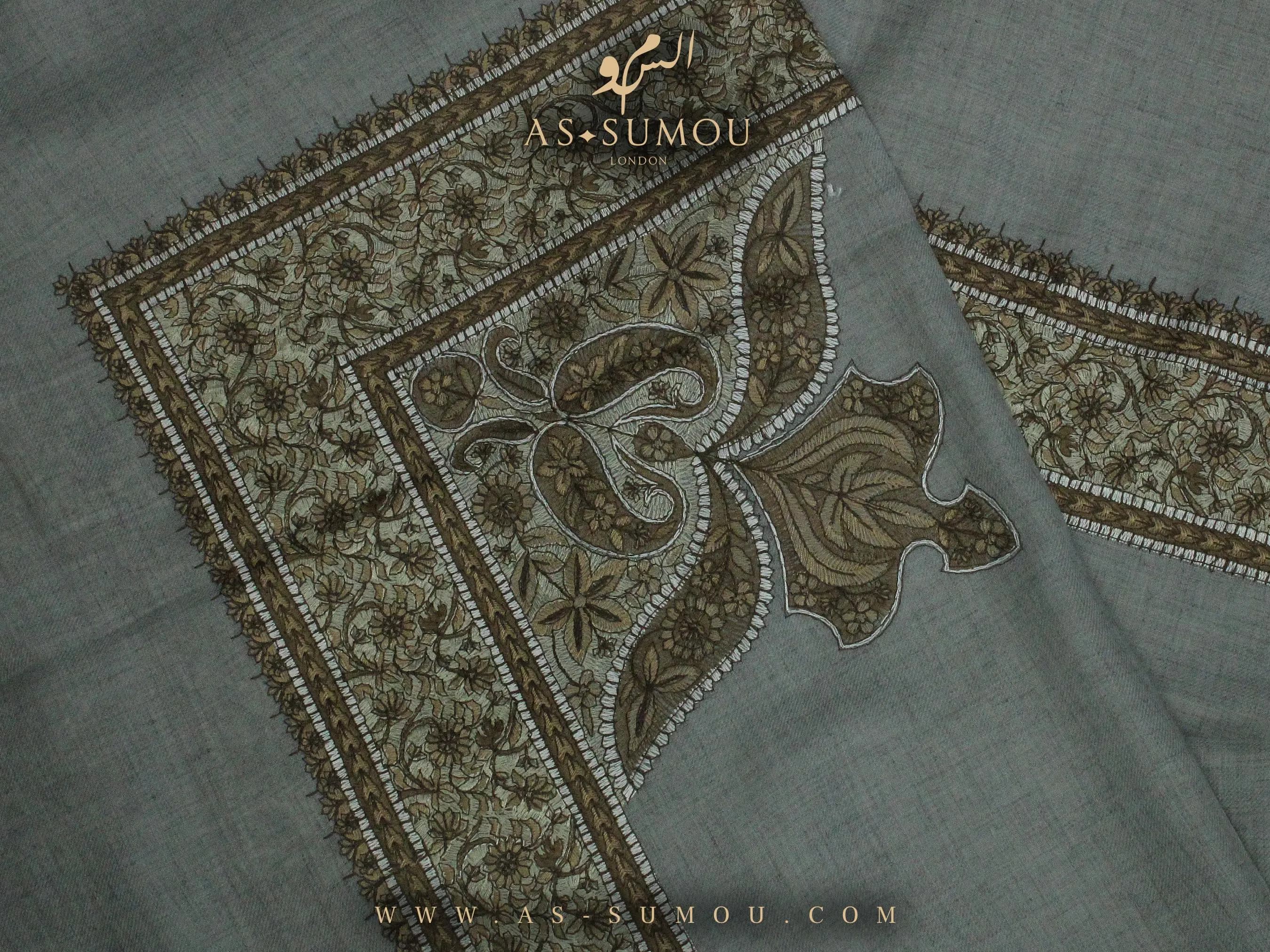 Traditional Grey Omani Massar Embroidered Scarf Amazing Keffiyeh Imamah Ghutra Arab Men Scarves Perfect Gift One-of-One Design Rare EOM33 - image 3