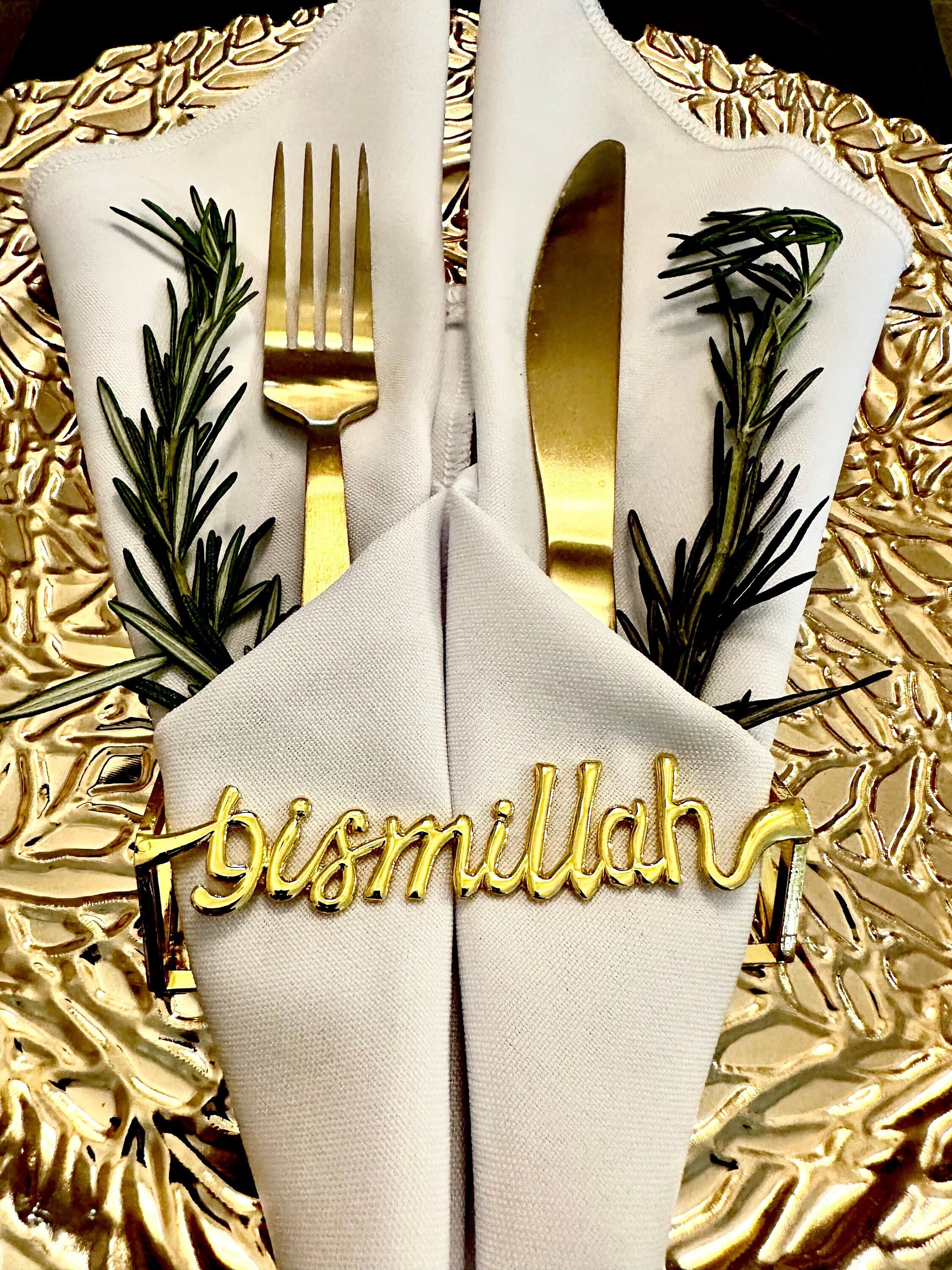 Bismillah Gold Arabic Islamic Gifts Napkin Ring Dinner Wedding Eid Ramadan Table Setting Decoration