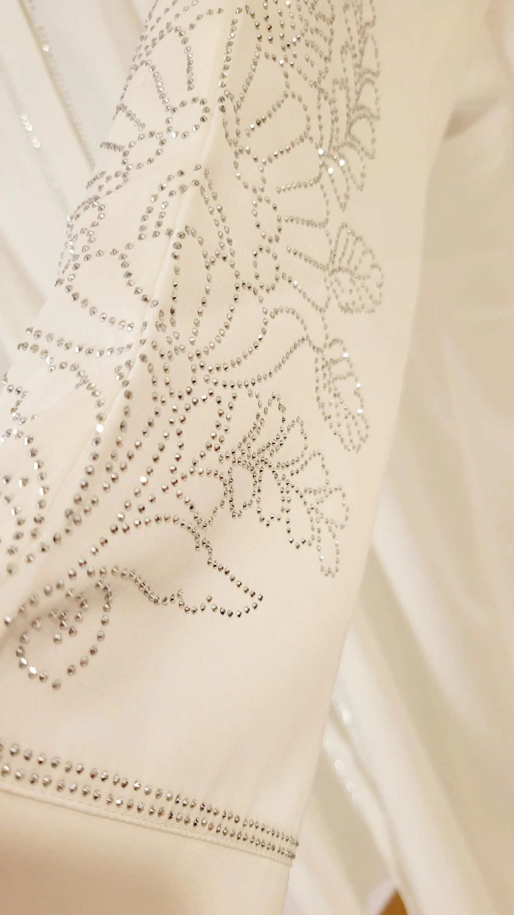 White Nidha Abaya with Silver Rhinestone Embroidery, Chiffon Scarf Included - image 4