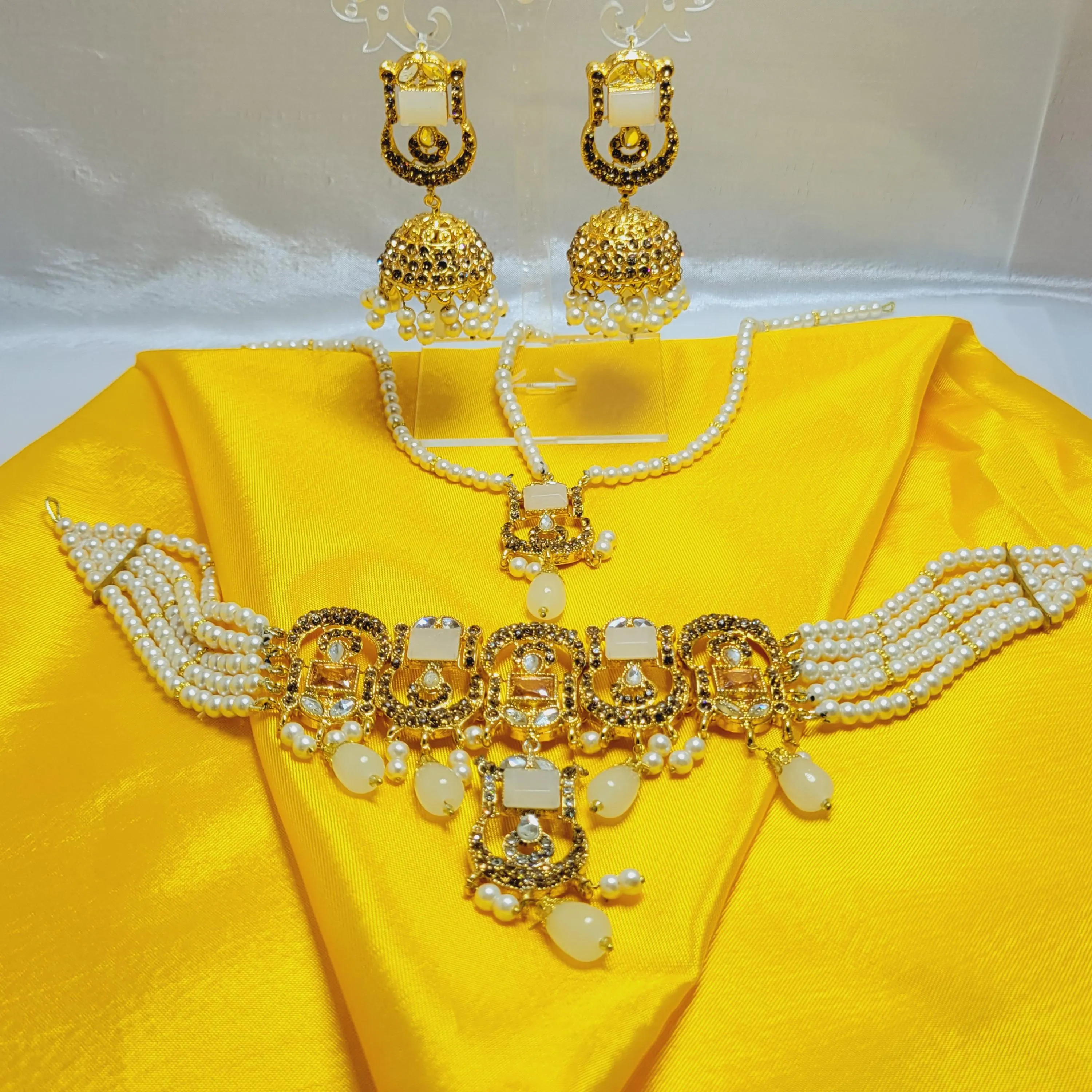 Pearl White Ethnic Choker Set - Traditional Indian Jewelry - image 4