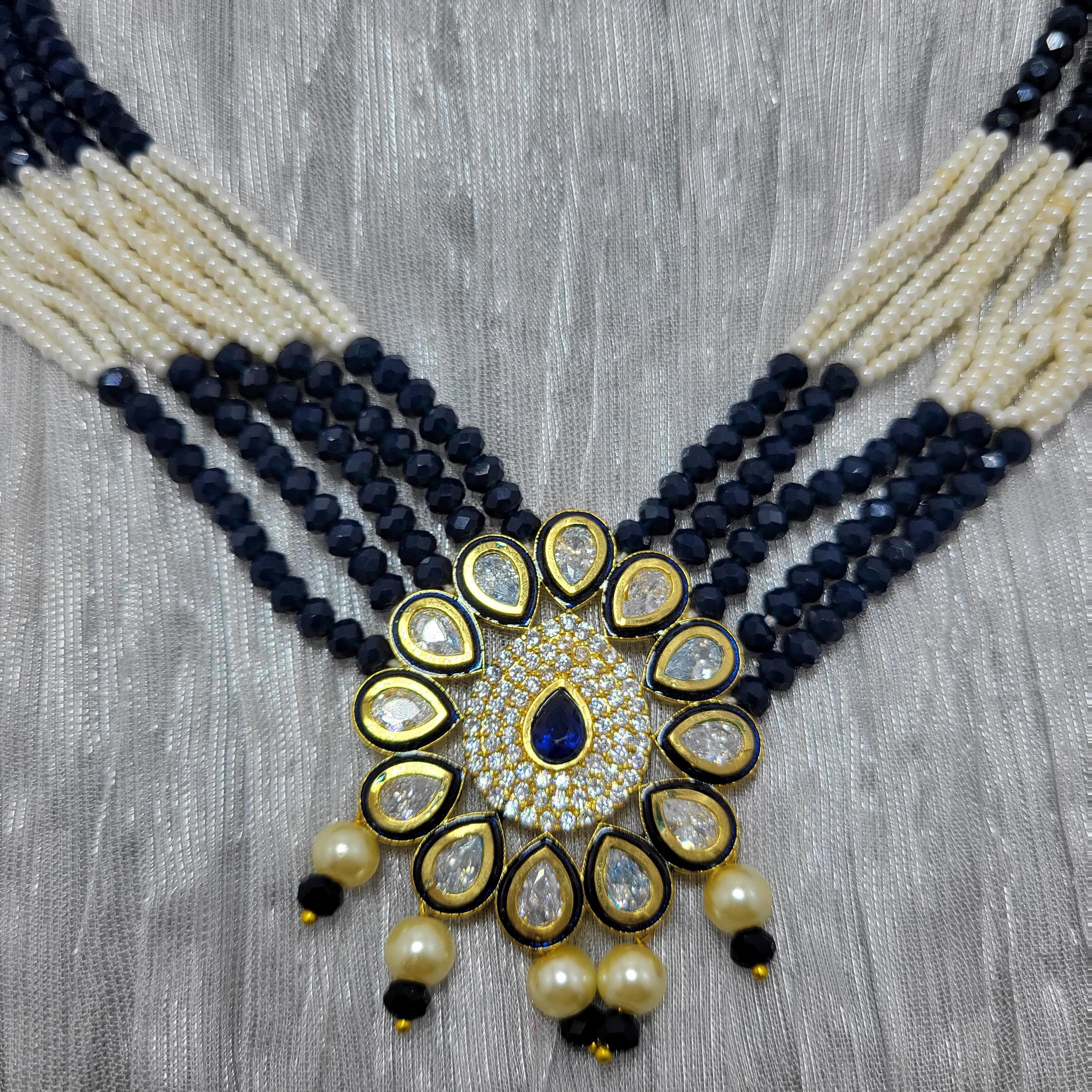 Floral Kundan Choker with Crystal Beads & Earstuds - image 4