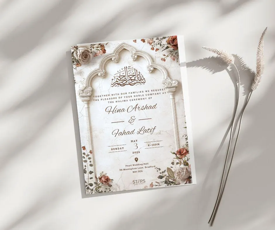 Editable Digital Muslim Wedding Invitation Template, Animated Wedding Invitation, Peach Nikkah Arch Wedding Invite, Neutral wedding invite - image 3
