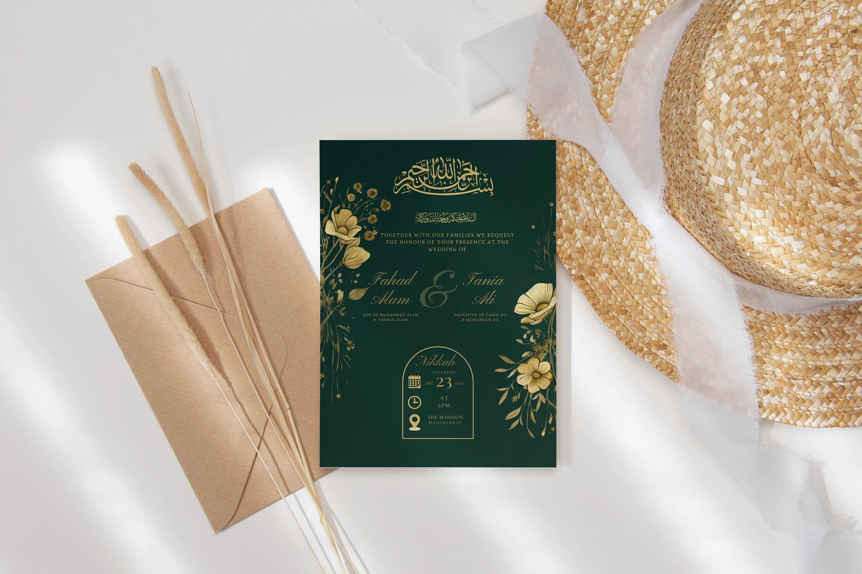 Editable Digital Muslim Wedding Invitation Template Nikkah Walimah Shaadi Baraat, Animated Wedding Invitation, Emerald Green Wedding Invite - image 3