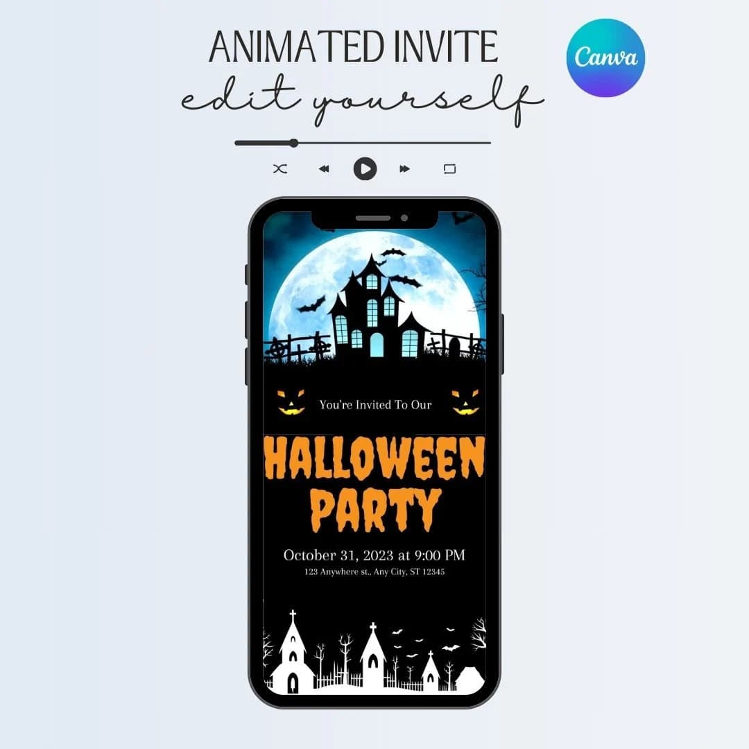 Halloween Party Invitation, Editable Ghost Invitations, Halloween Birthday Invite, Halloween Party Invite, Haunted House, Animated invite - image 5