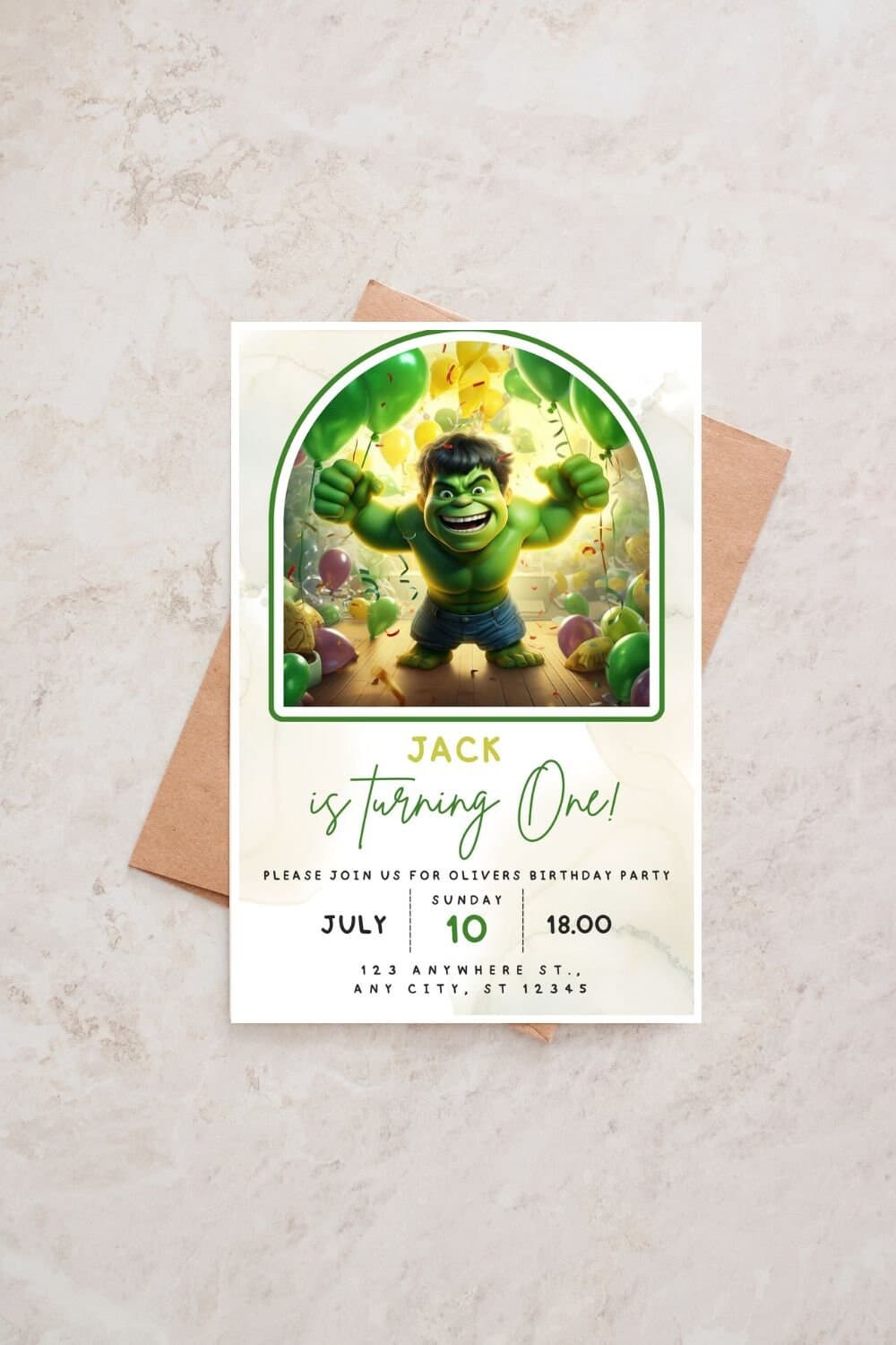 Cute Hulk Birthday Invitation Template, Digital Kids Party Template, Baby Hulk invitation, Editable Birthday Party Invitation, Party invite - image 3