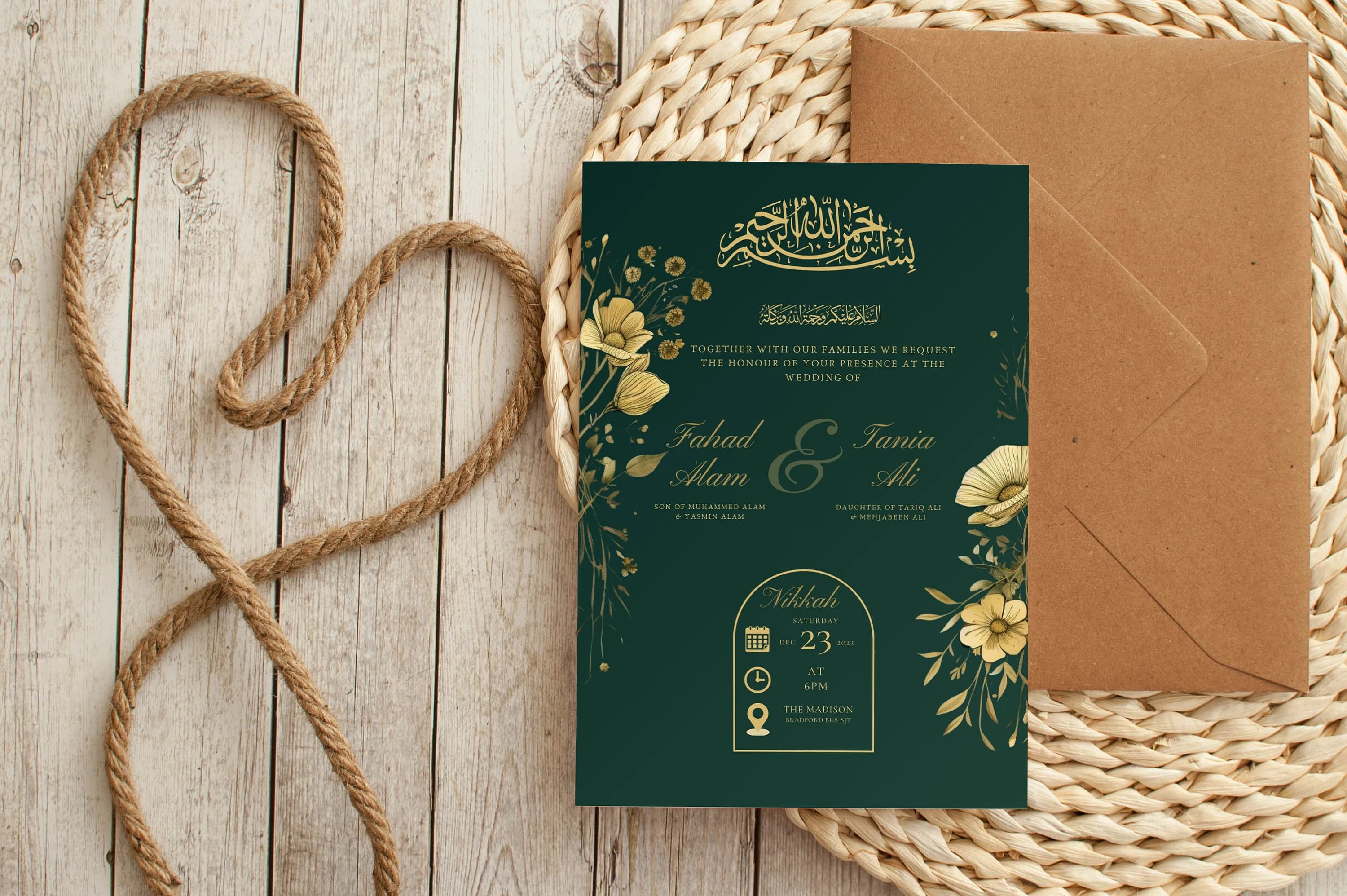 Editable Digital Muslim Wedding Invitation Template Nikkah Walimah Shaadi Baraat, Animated Wedding Invitation, Emerald Green Wedding Invite - image 5