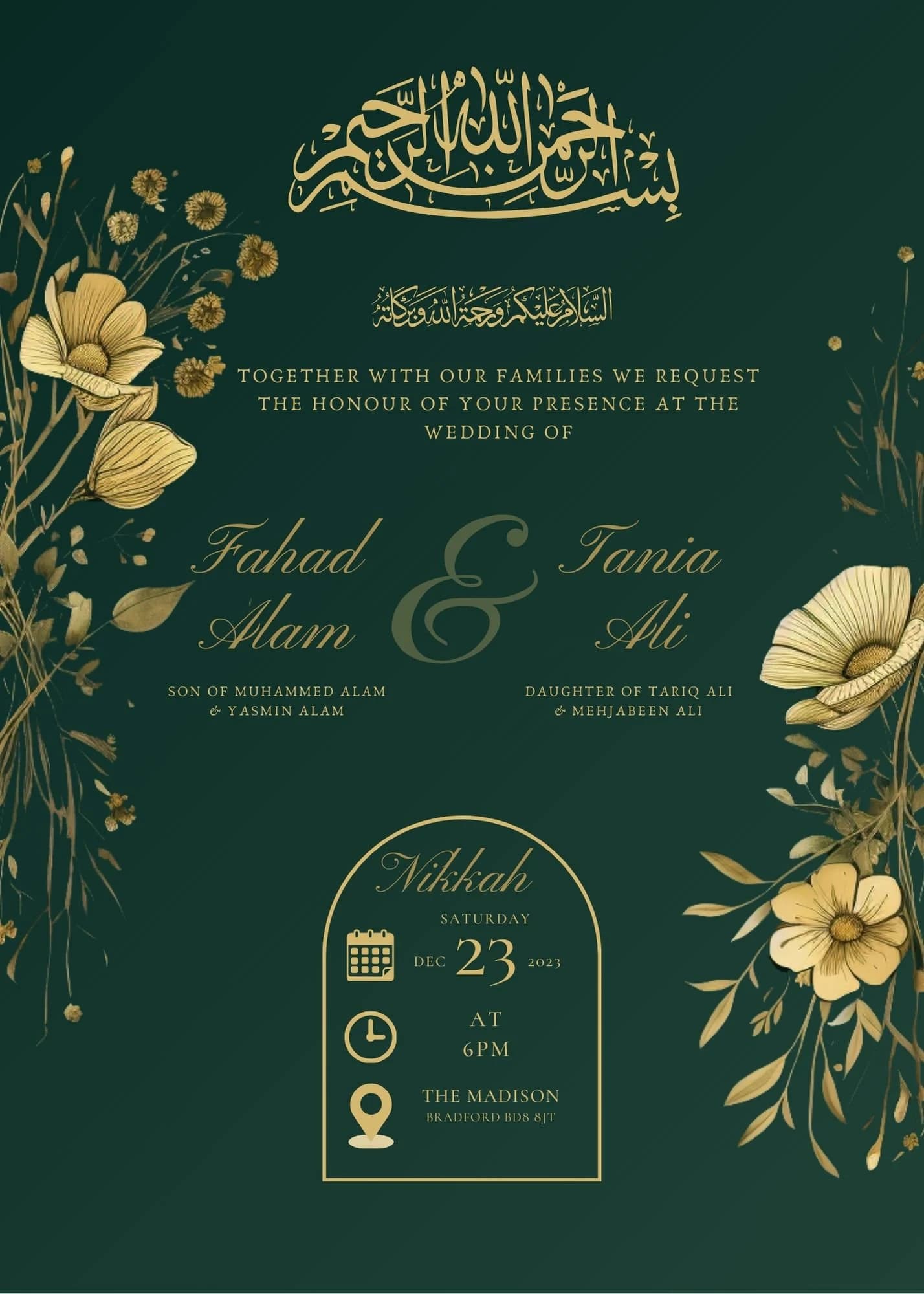 Editable Digital Muslim Wedding Invitation Template Nikkah Walimah Shaadi Baraat, Animated Wedding Invitation, Emerald Green Wedding Invite - image 4