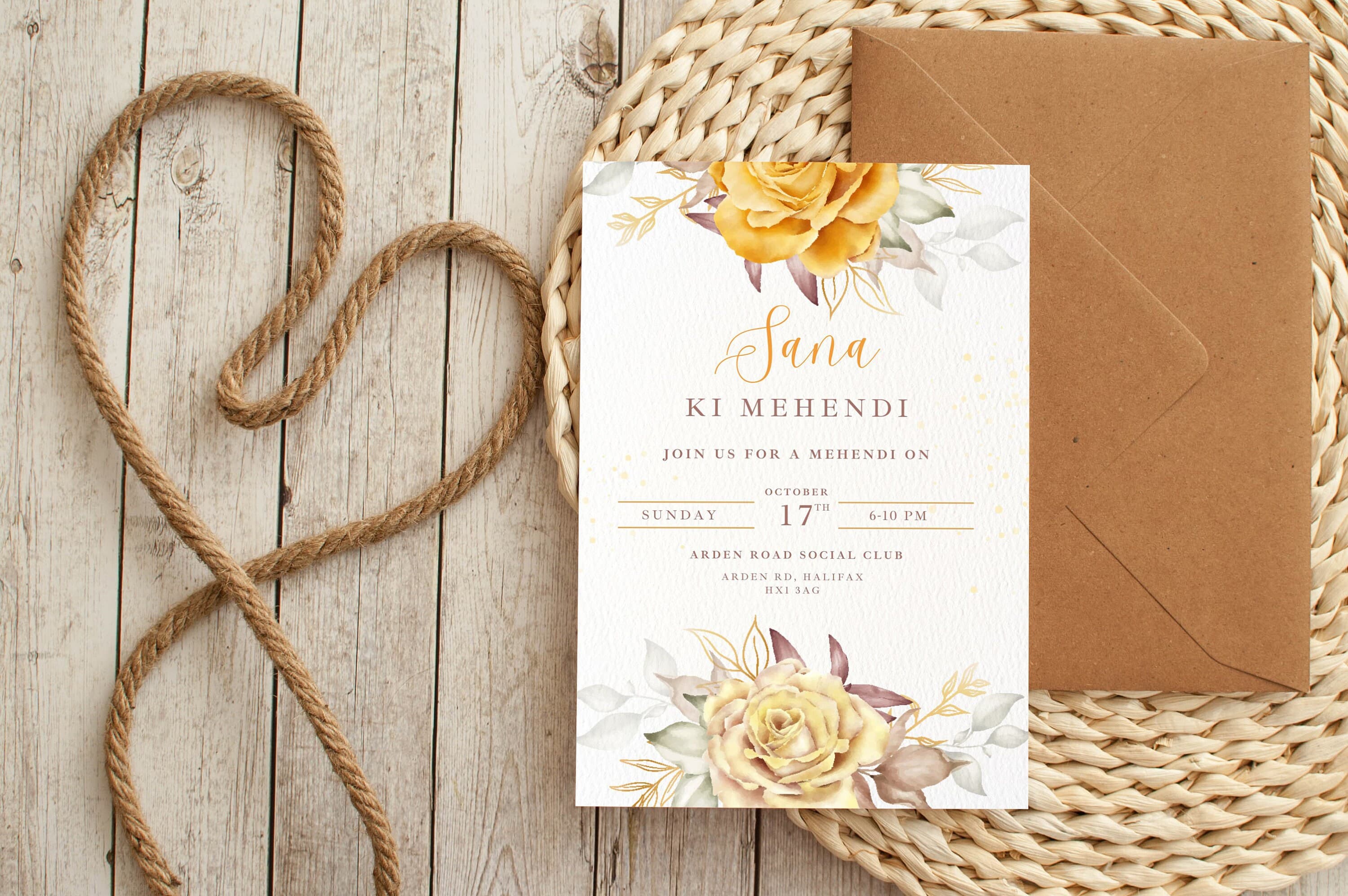 Mehndi Wedding Invitation Template, Mehendi Floral Henna Invite, Mendhi Night invites & Digital mehndi invite, Mehndi invitations, evite - image 4