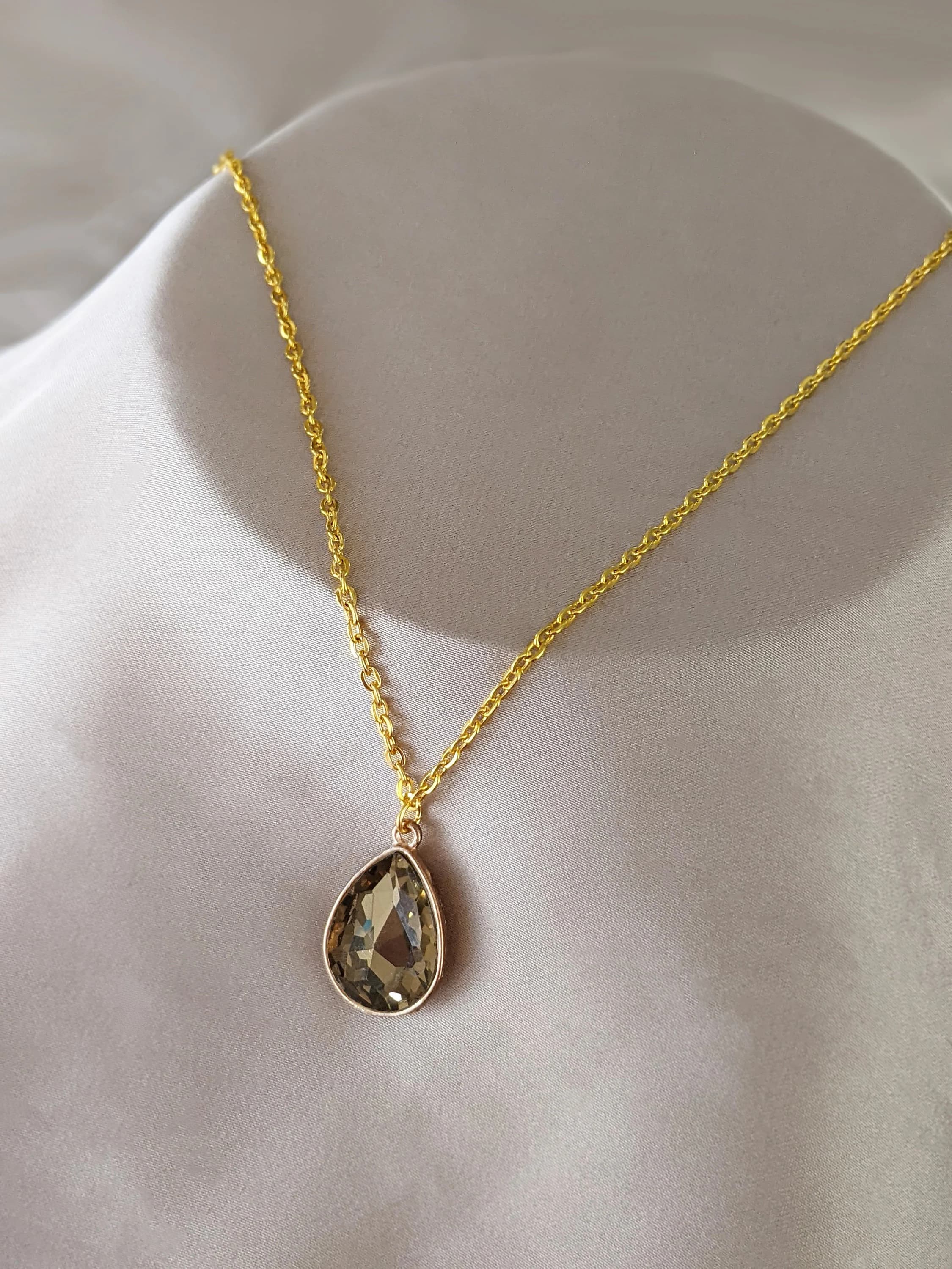 Gold Double Hijab Pin: Yellow Crystal Teardrop Head Chain - image 5