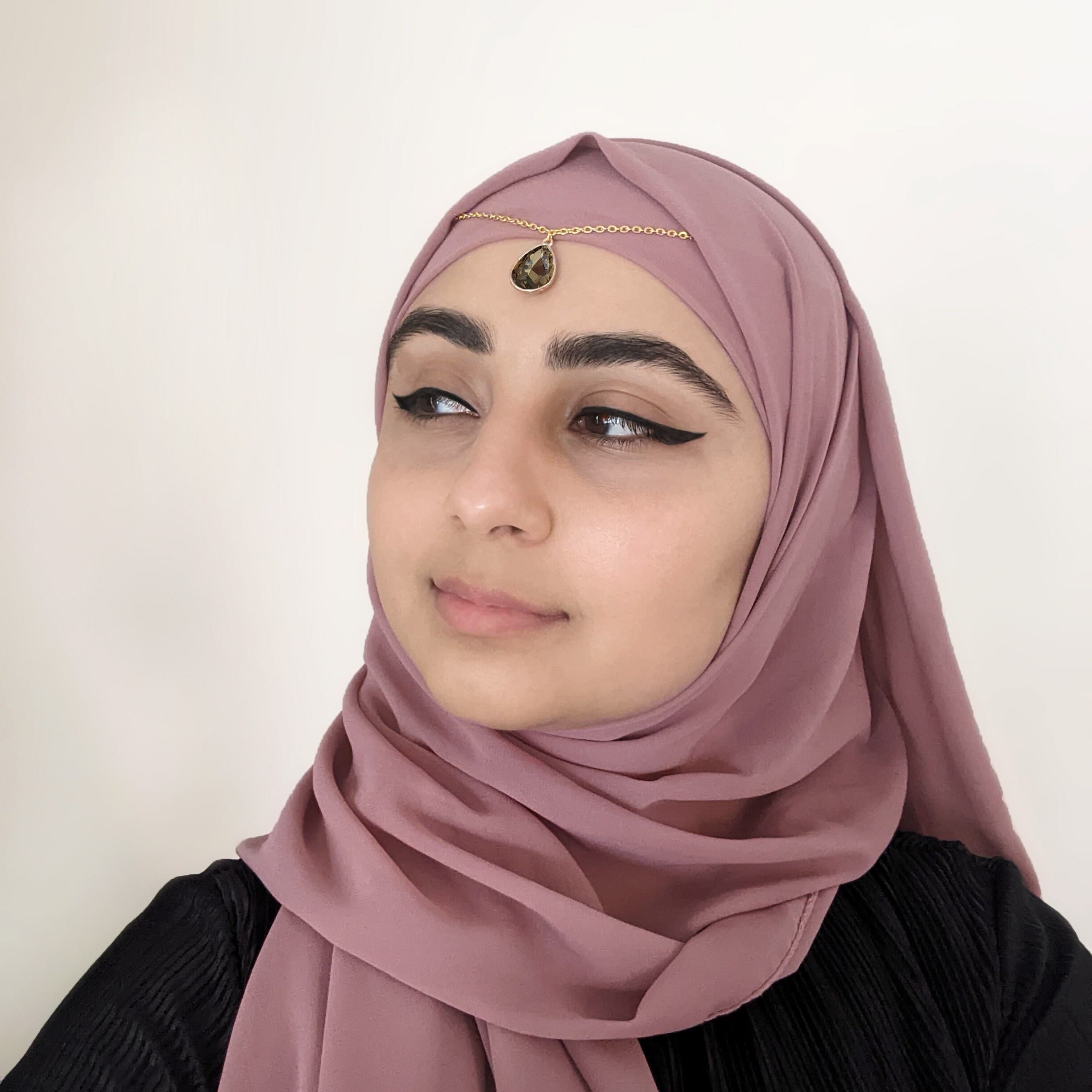 Gold Double Hijab Pin: Yellow Crystal Teardrop Head Chain - image 4