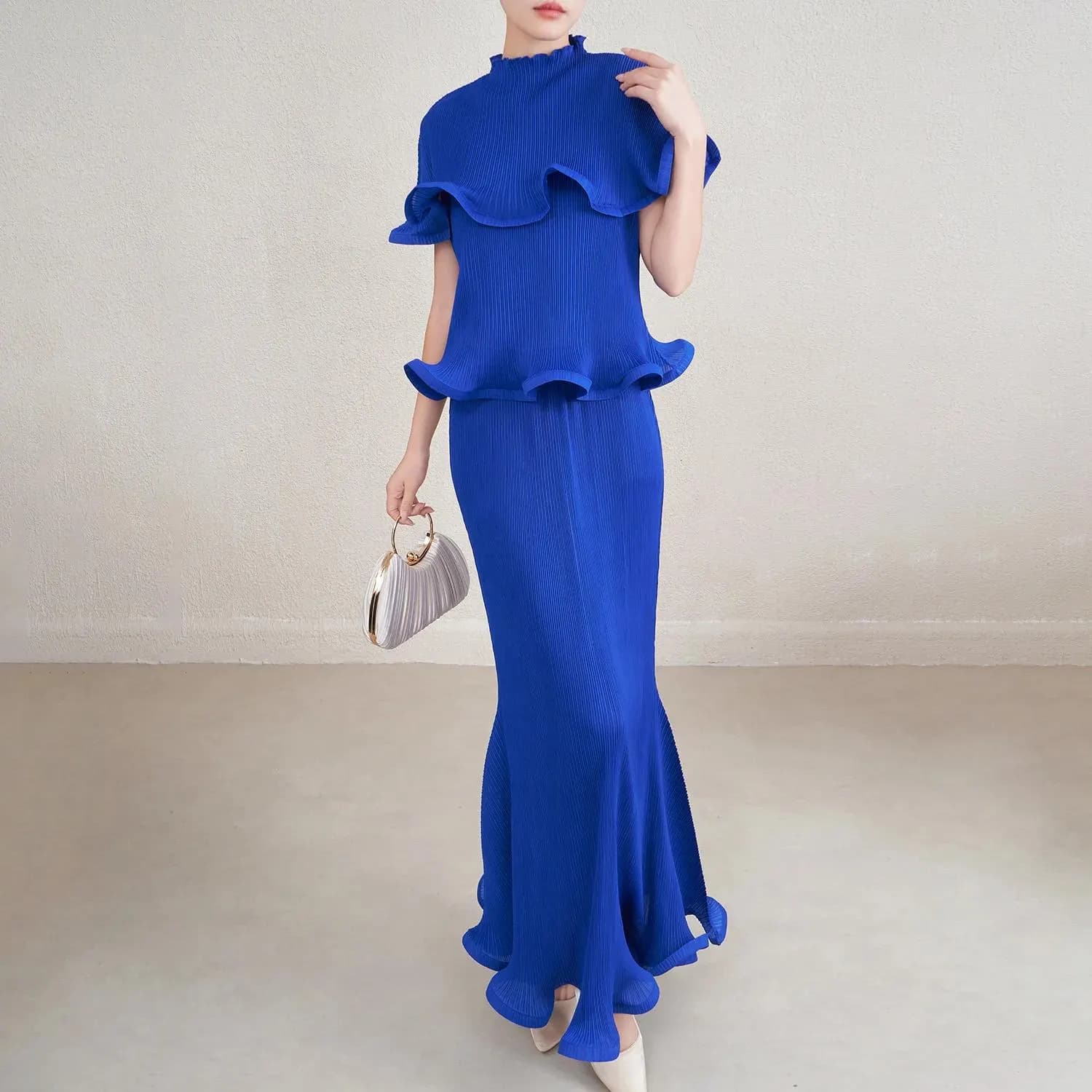 Micro Pleated Two-Piece Wave Trimmed Skirt Set - image 2