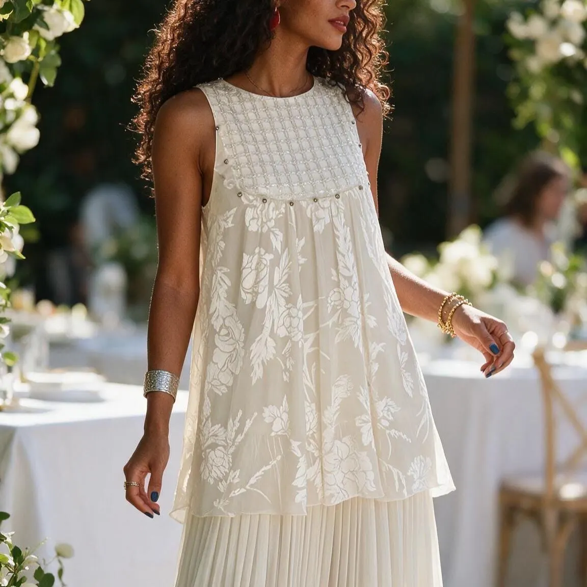 Two-Piece Formal Beaded, Full-pleated Skirt Set - image 4
