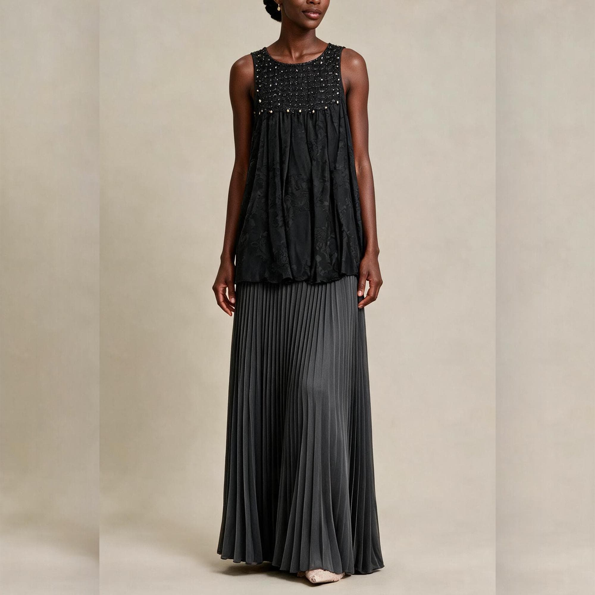 Two-Piece Formal Beaded, Full-pleated Skirt Set - image 3