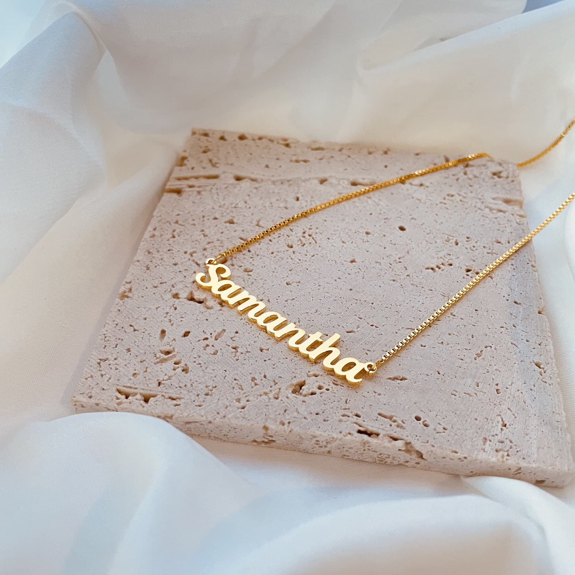 Personalised 18K Gold Plated Name Necklace with Box Chain, Custom Name Necklace, Dainty Name Jewelry, Birthday Gift for her, Christmas Gift - image 3