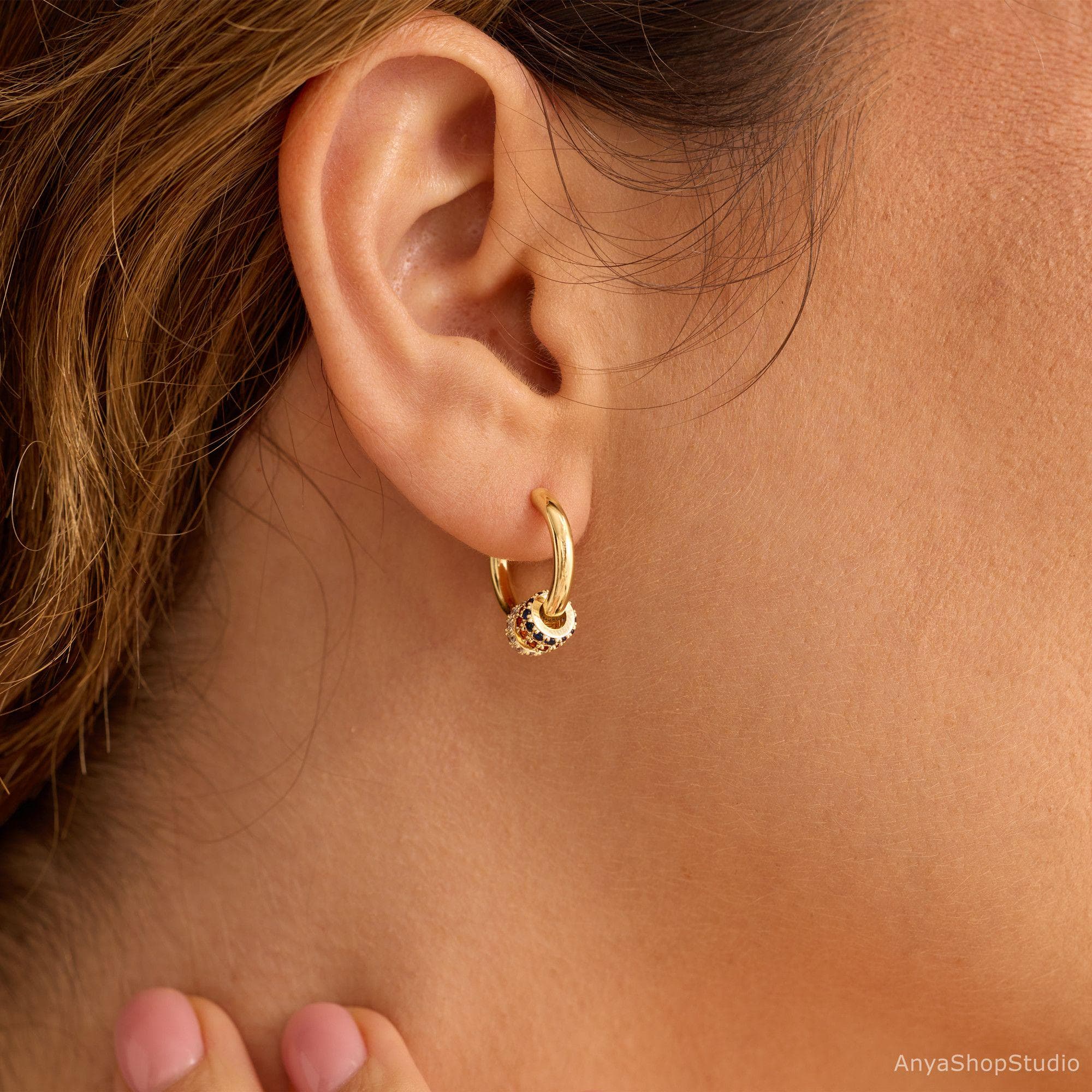 Multiple Birthstone Hoop Earrings, Minimalist Birthstone Circle Earrings, 14K Gold Plated Hoop Earrings, Daily Earrings, Christmas Gift - image 2