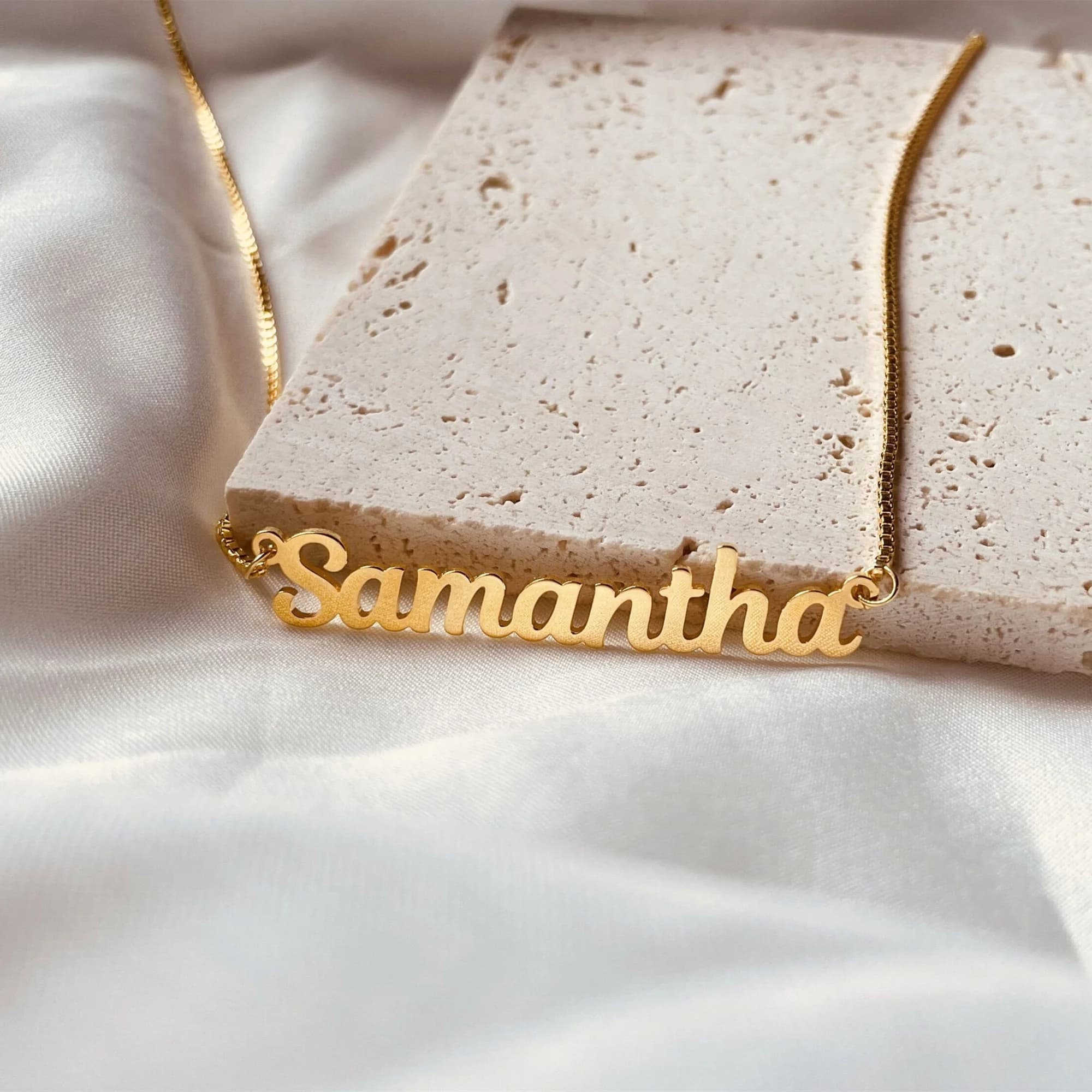 Personalised 18K Gold Plated Name Necklace with Box Chain, Custom Name Necklace, Dainty Name Jewelry, Birthday Gift for her, Christmas Gift - image 2