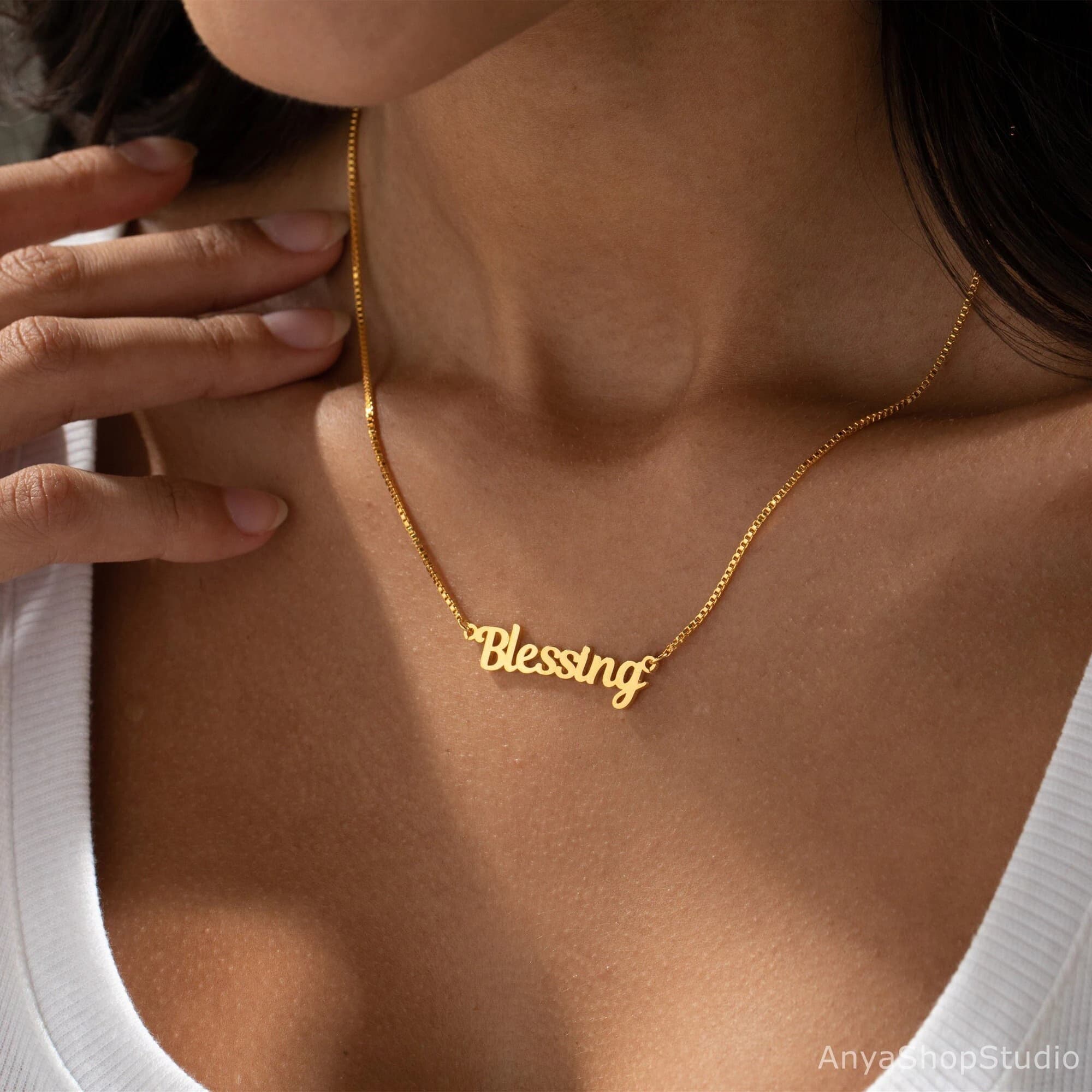 Personalised 18K Gold Plated Name Necklace with Box Chain, Custom Name Necklace, Dainty Name Jewelry, Birthday Gift for her, Christmas Gift - image 5