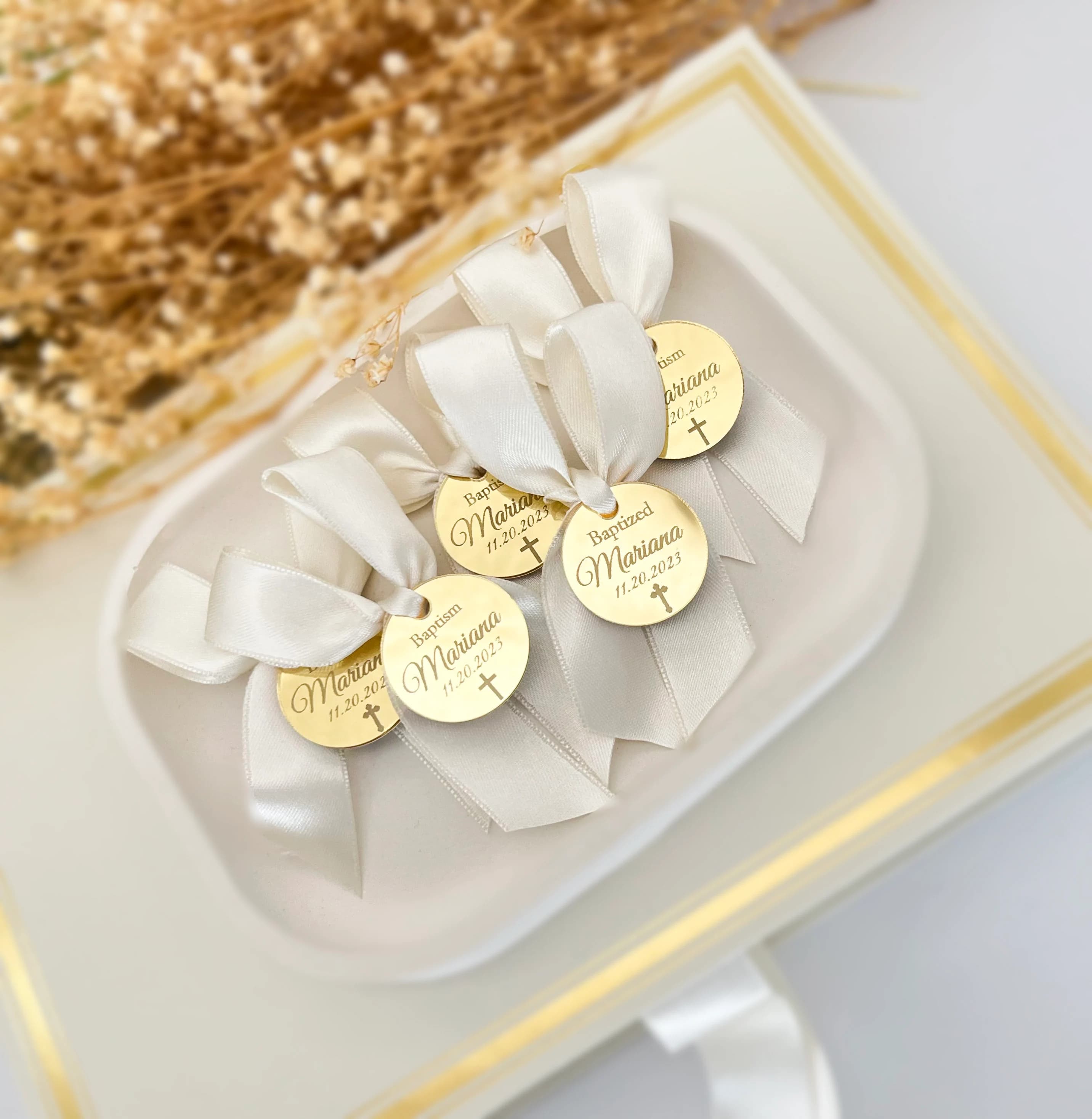 Personalized Acrylic Mirror Cross Favor Tags, Baptism Christening - image 3