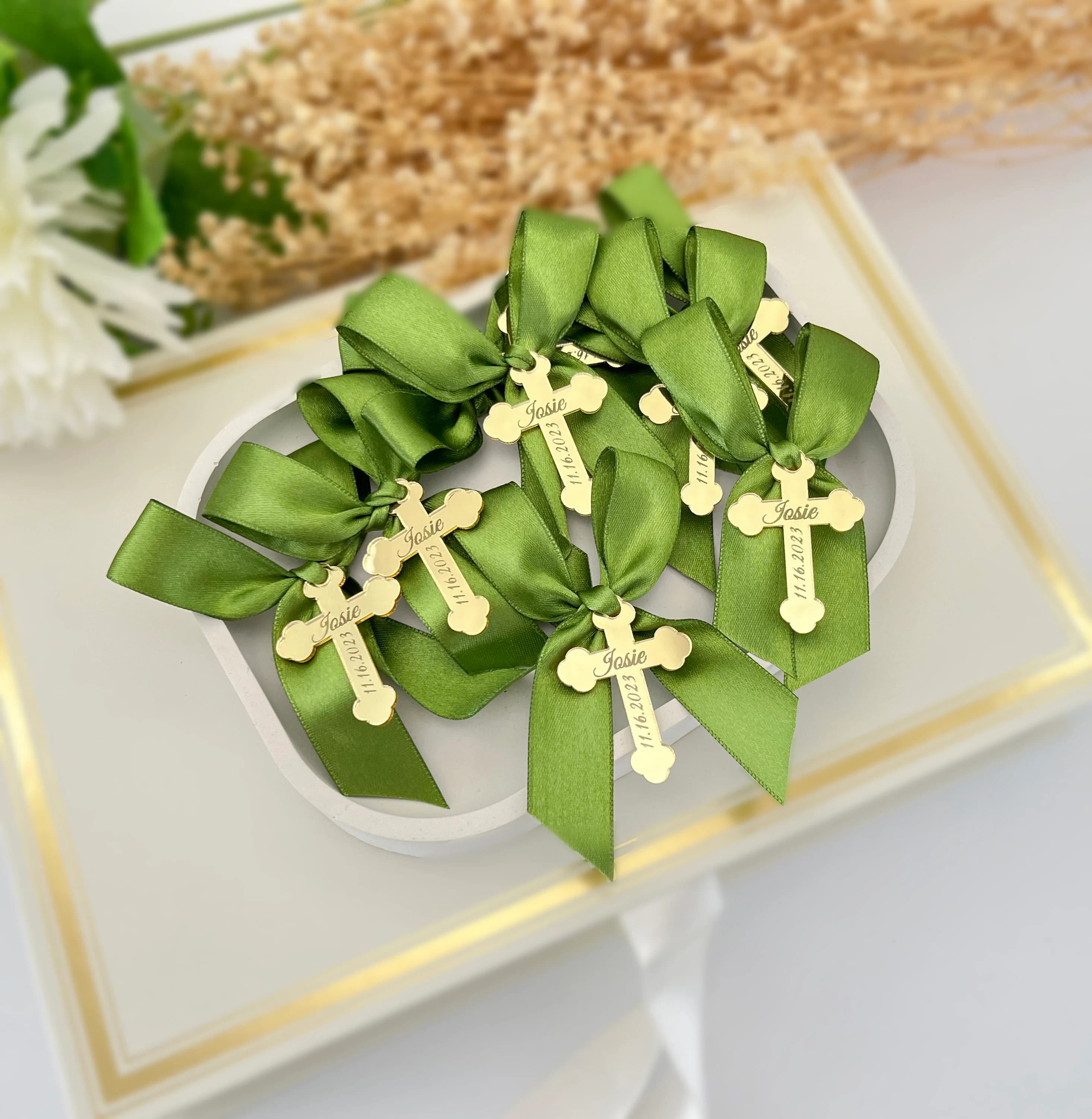 Personalized Acrylic Mirror Cross Favor Tags, Baptism Christening - image 5