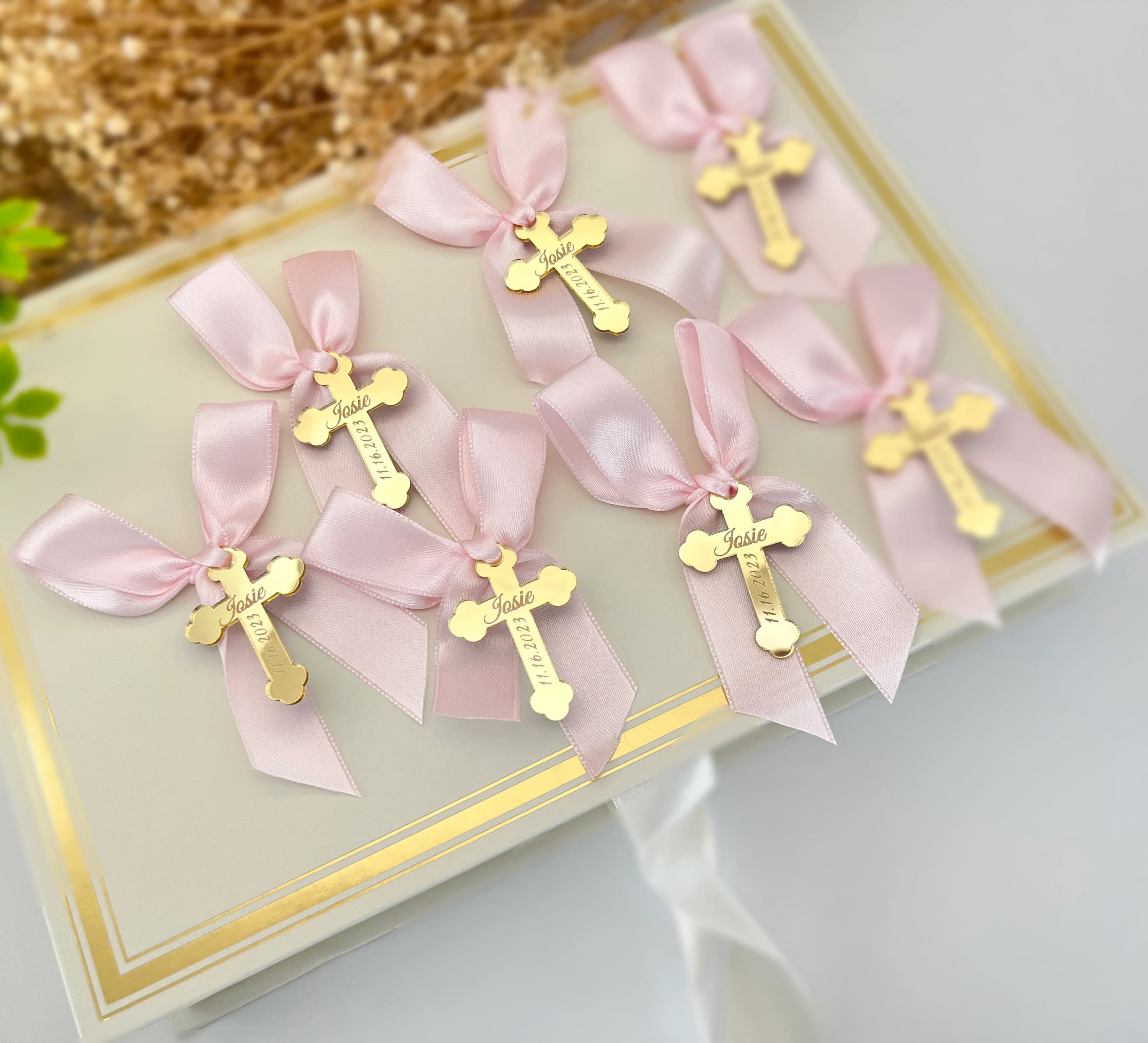 Personalized Acrylic Mirror Cross Favor Tags, Baptism Christening - image 4