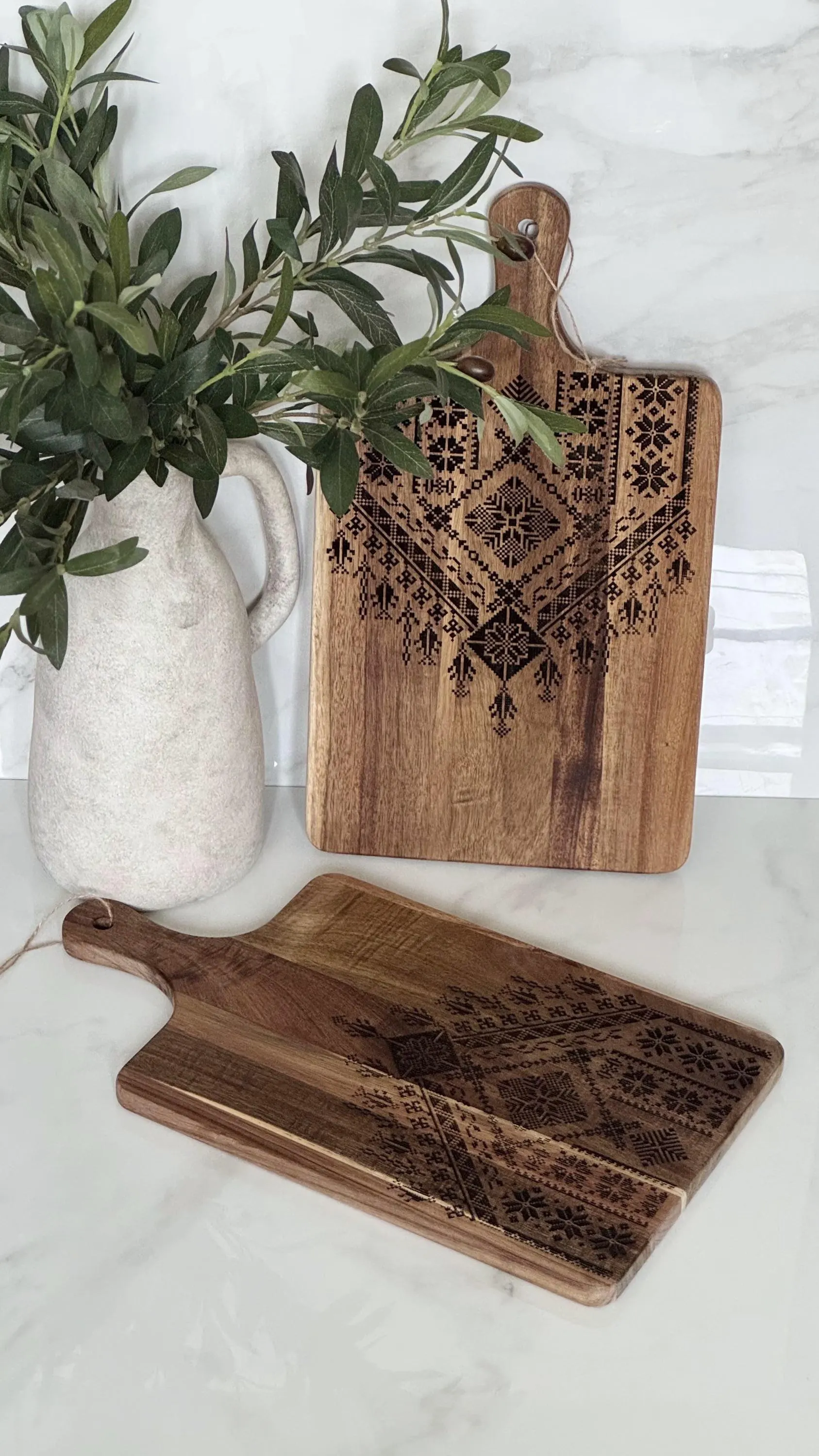 Acacia Wood Tatreez Thobe Serving Board | Palestinian Decor, Ramadan Eid Gift - image 3