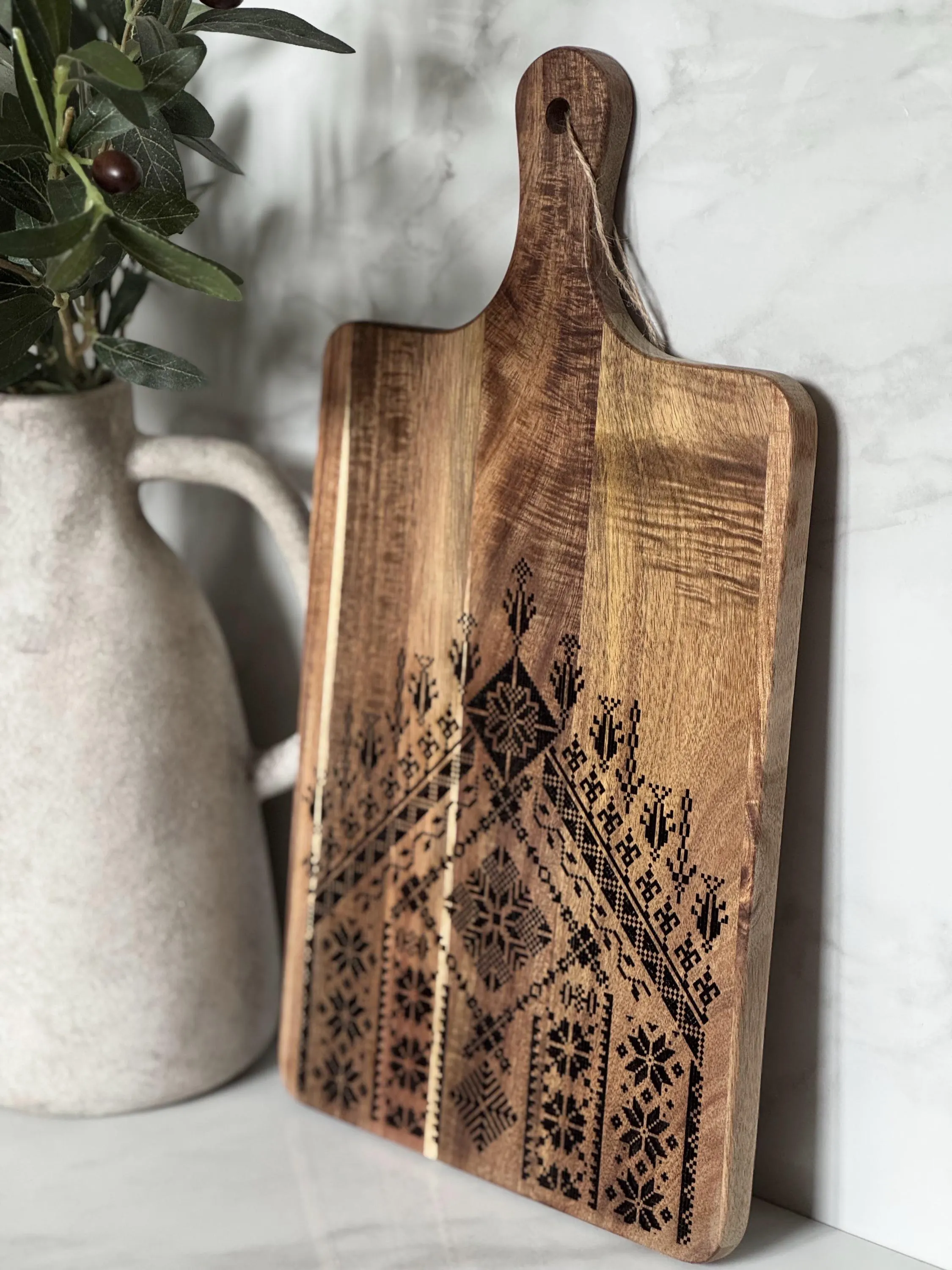 Acacia Wood Tatreez Thobe Serving Board | Palestinian Decor, Ramadan Eid Gift - image 5